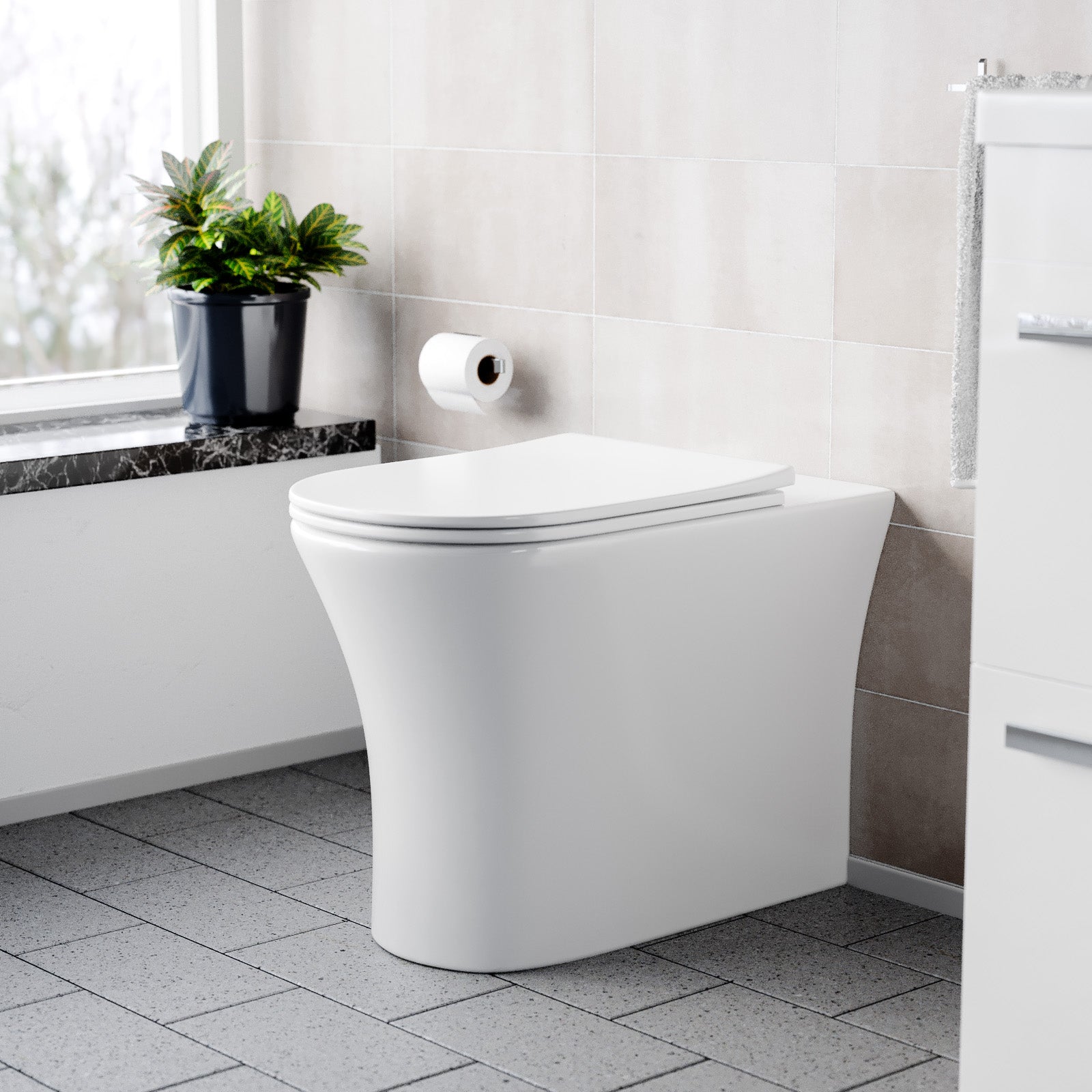 Henley Modern Comfort Height Rimless Back to Wall Toilet with Soft Close Seat White