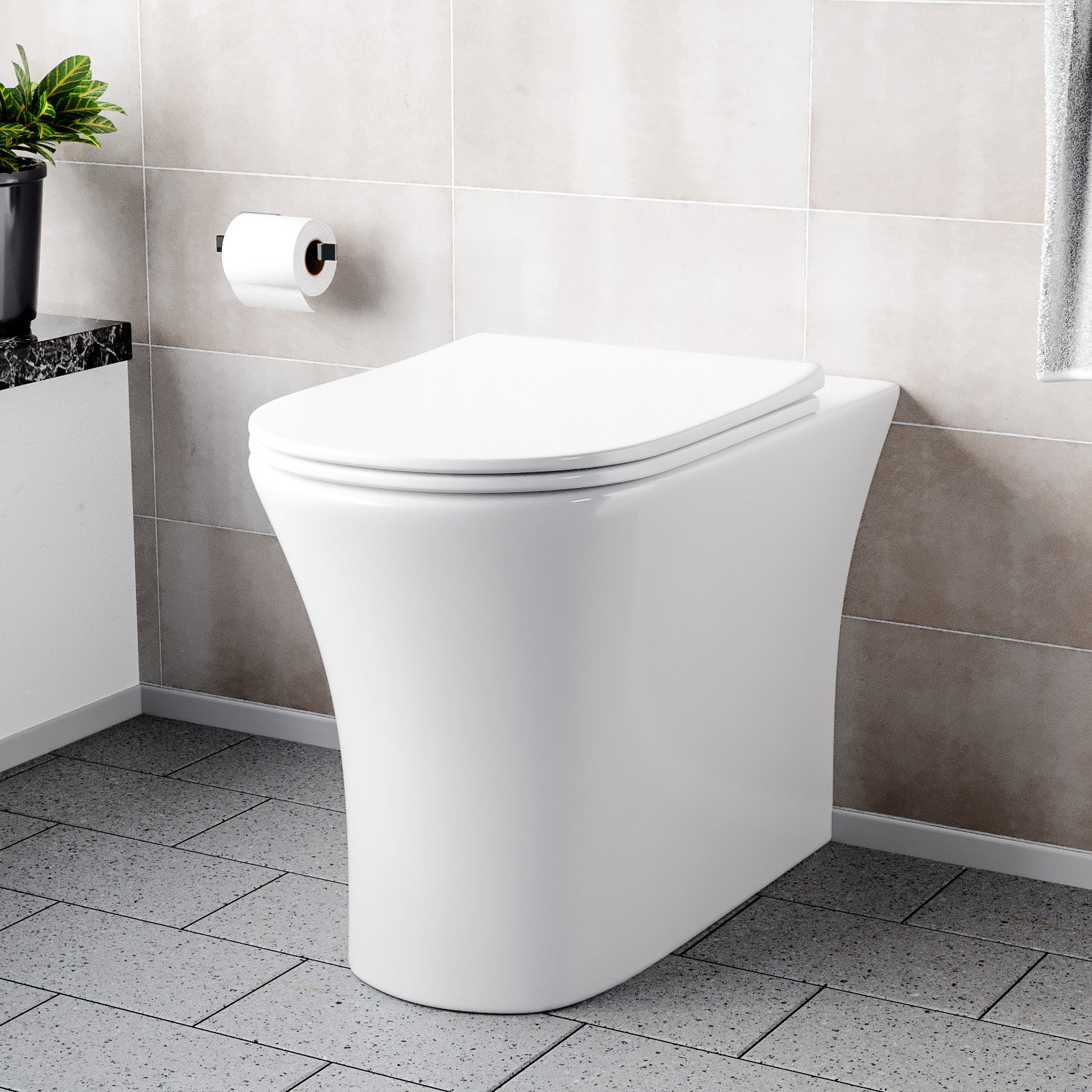 Henley Modern Comfort Height Rimless Back to Wall Toilet with Soft Close Seat White