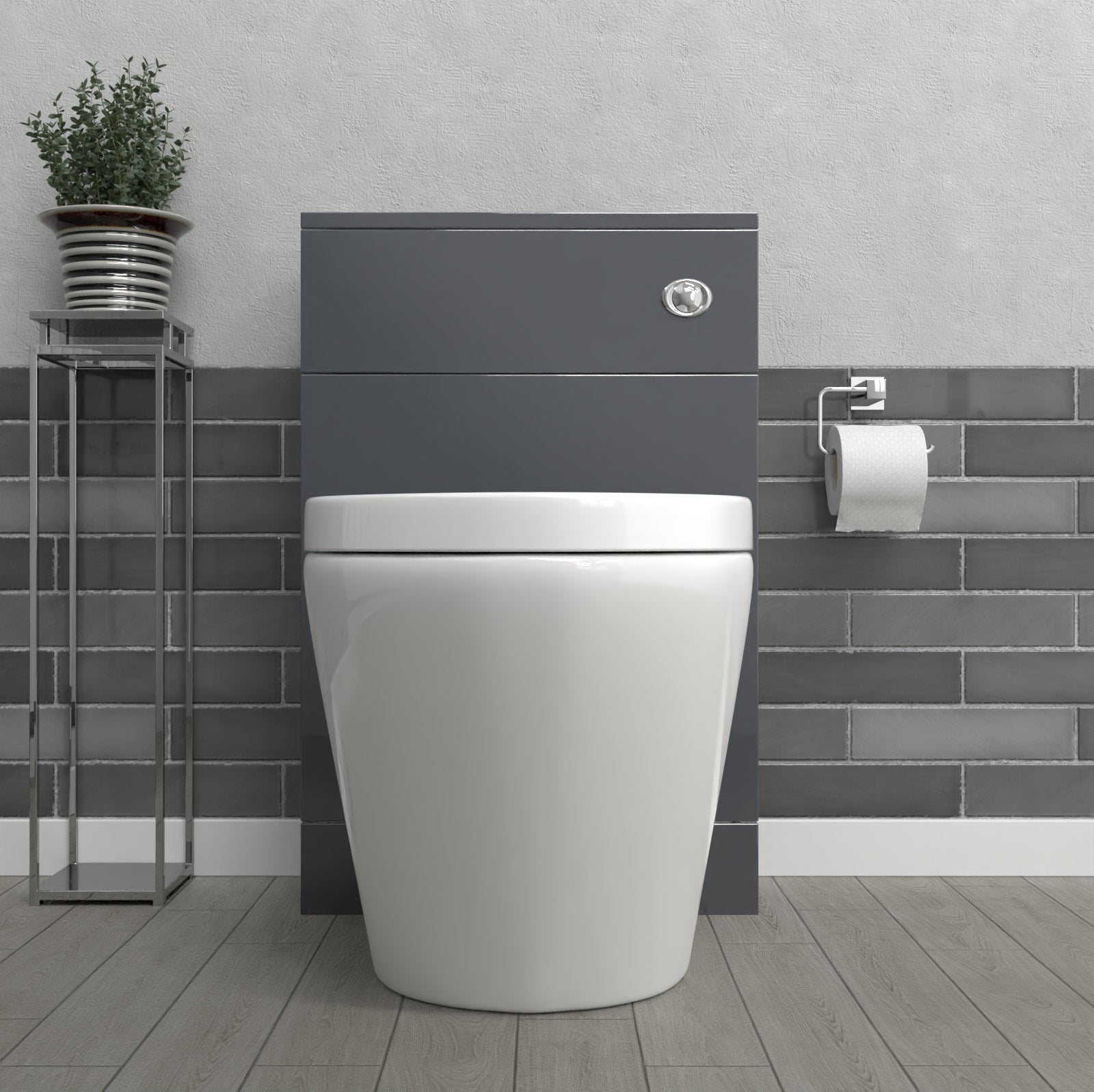 Romsley Modern 500mm Back To Wall Rimless Toilet with WC Unit Anthracite