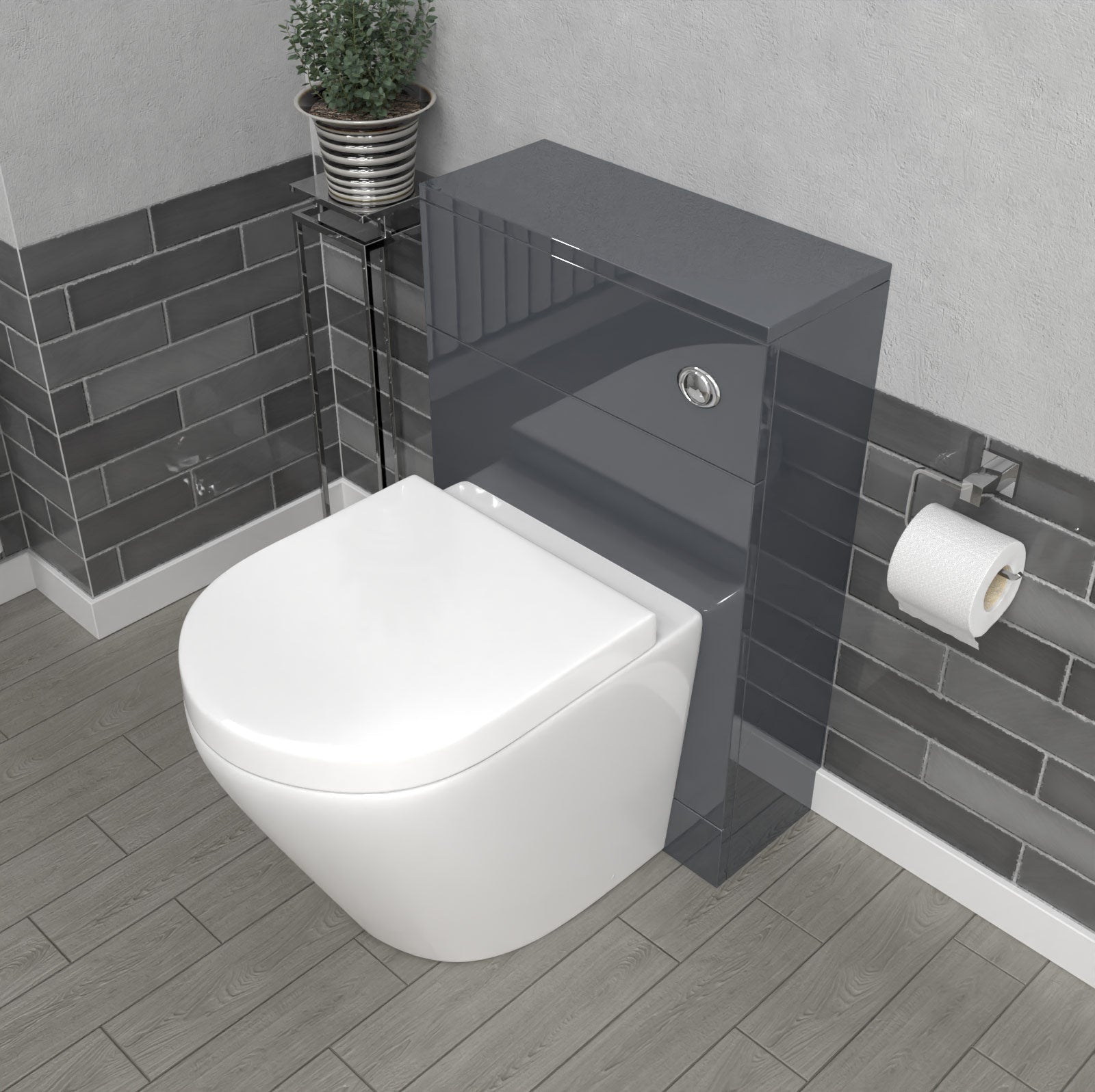 Romsley Modern 500mm Back To Wall Rimless Toilet with WC Unit Anthracite