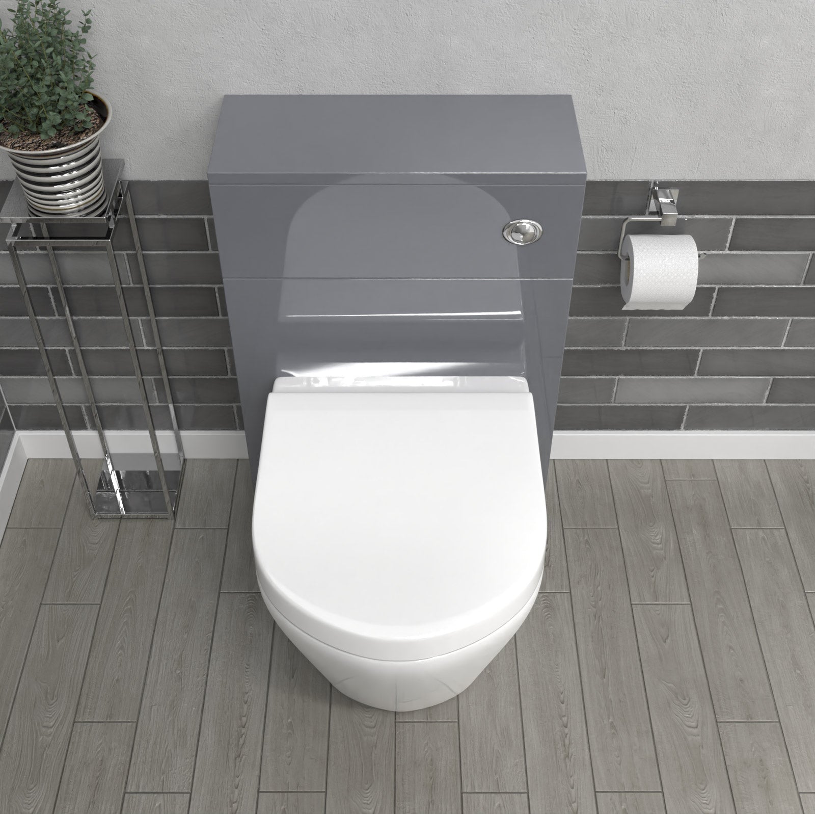 Romsley Modern 500mm Back To Wall Rimless Toilet with WC Unit Steel Grey