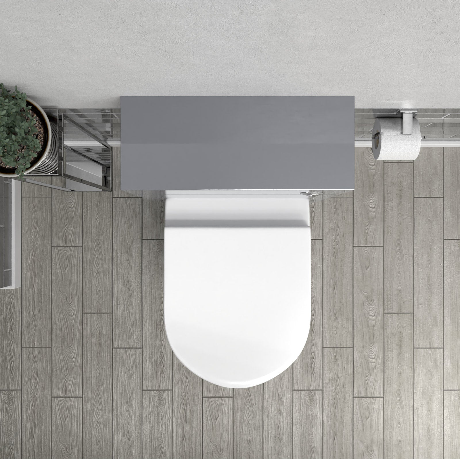 Romsley Modern 500mm Back To Wall Rimless Toilet with WC Unit Steel Grey