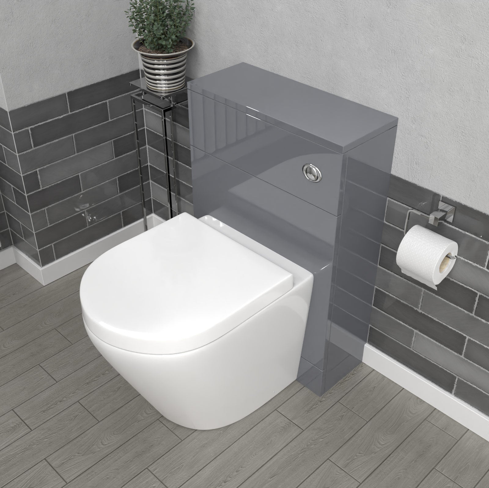 Romsley Modern 500mm Back To Wall Rimless Toilet with WC Unit Steel Grey