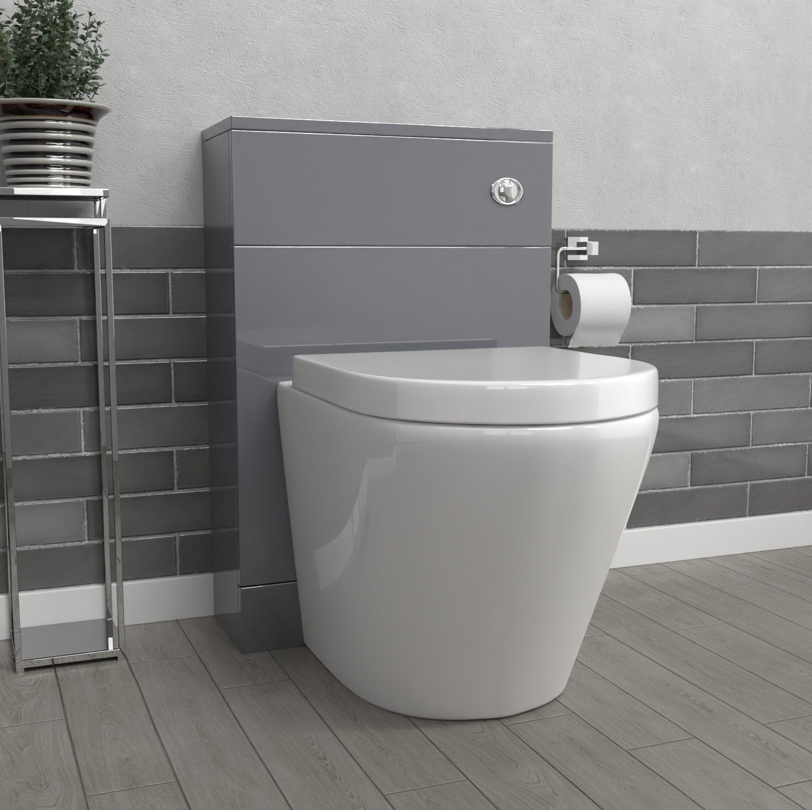 Romsley Modern 500mm Back To Wall Rimless Toilet with WC Unit Steel Grey