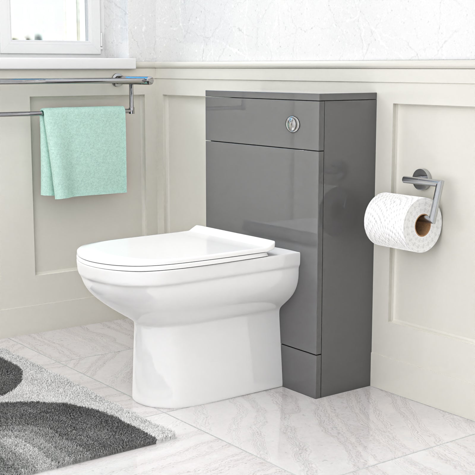 Howard Modern 500mm Back To Wall Toilet with WC Bathroom Steel Grey