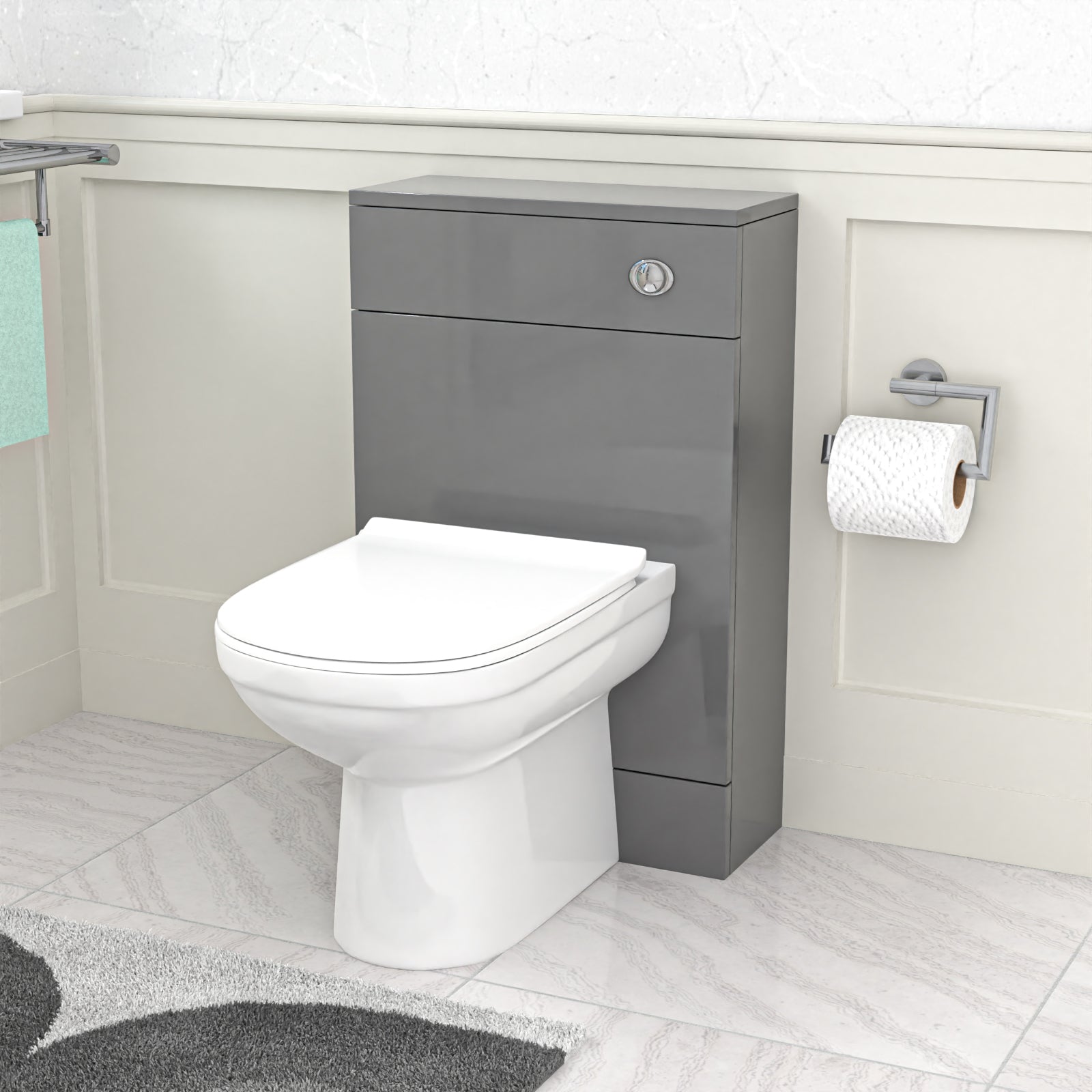 Howard Modern 500mm Back To Wall Toilet with WC Bathroom Steel Grey