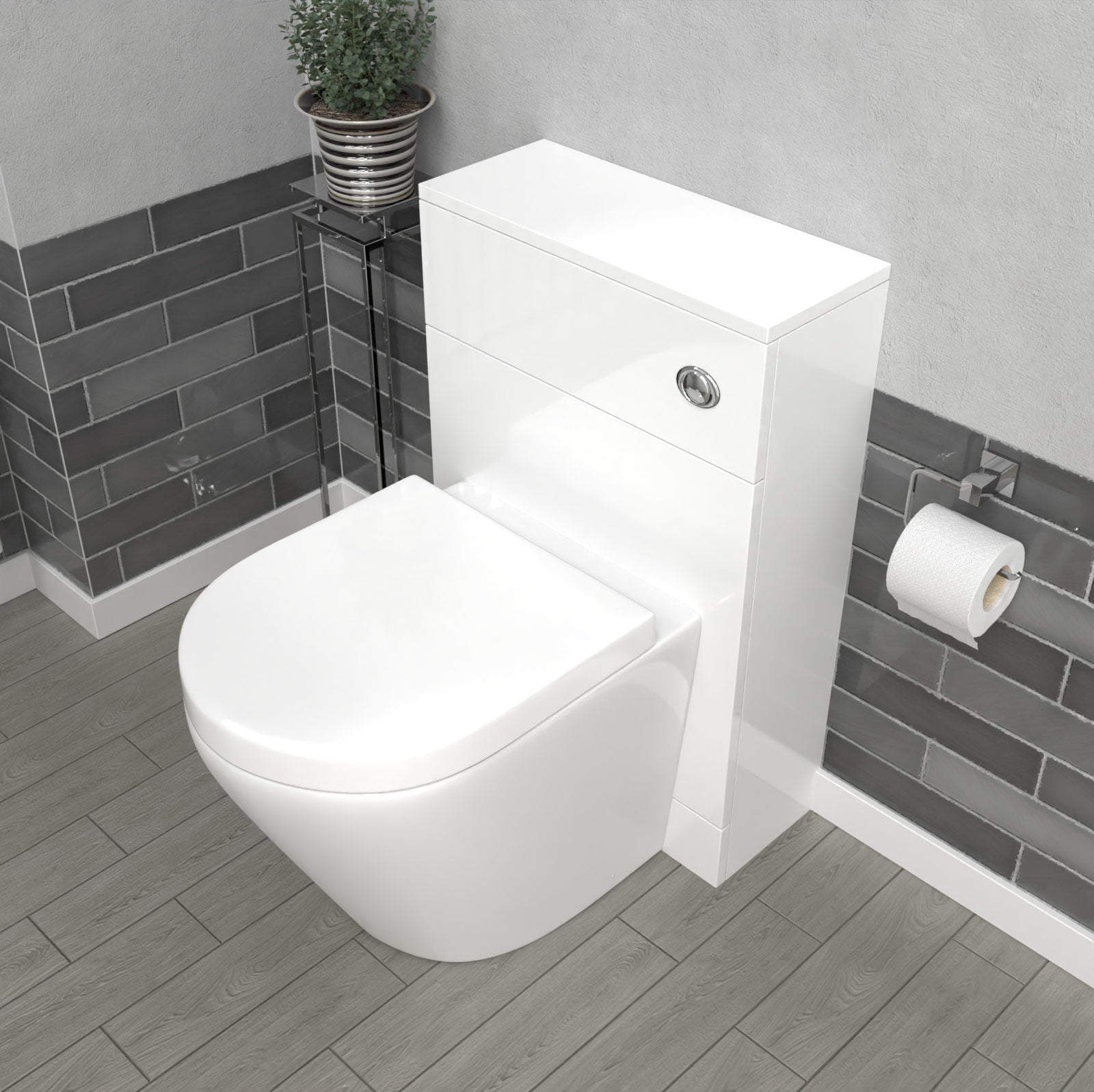 Romsley Modern 500mm Back To Wall Rimless Toilet with WC Unit Gloss White