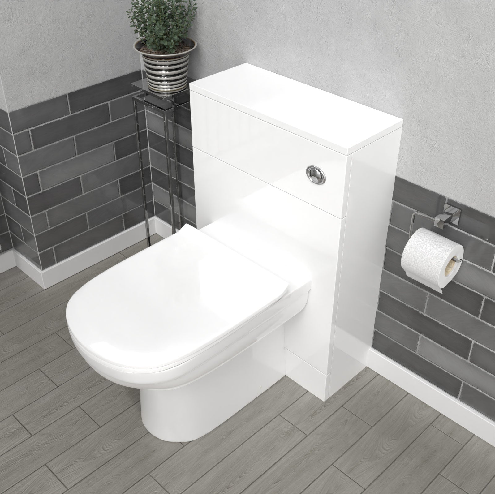 Howard Modern 500mm Back To Wall Toilet with Flat Pack WC Unit Gloss White