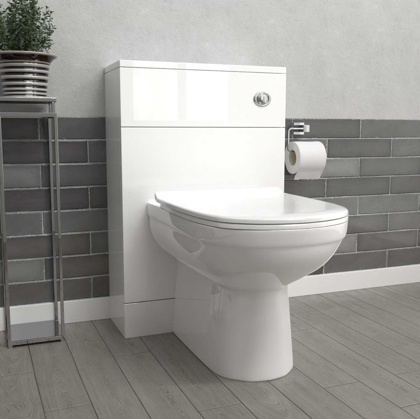 Howard Modern 500mm Back To Wall Toilet with Flat Pack WC Unit Gloss White