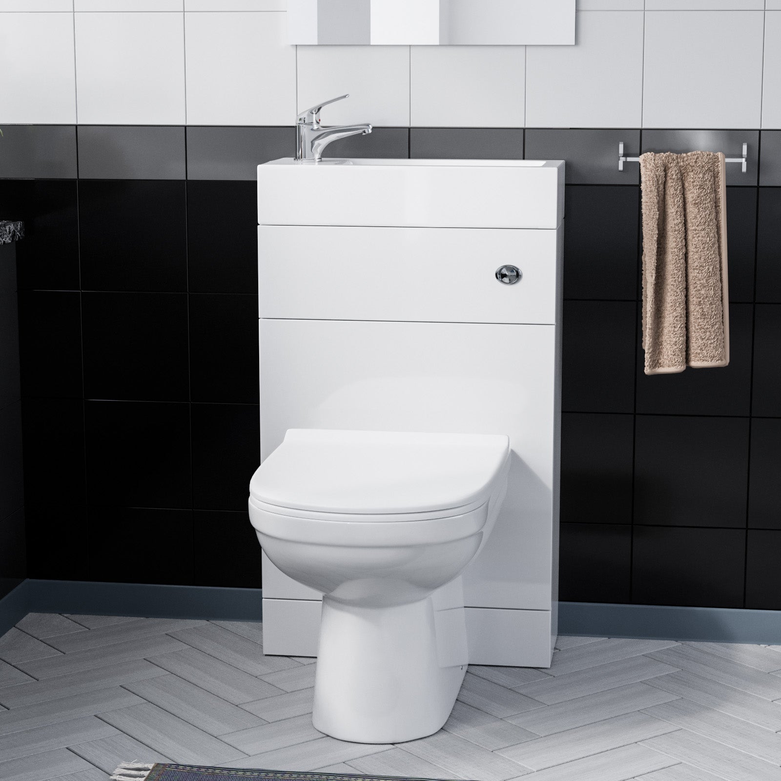 500mm White Water Closet with Basin and Back To Wall Toilet |  Eslo