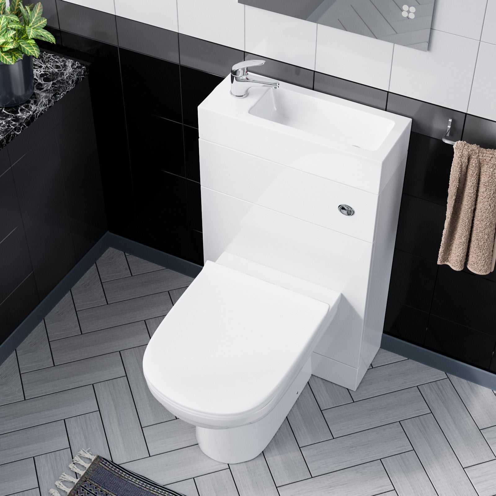 500mm White Water Closet with Basin and Back To Wall Toilet |  Eslo