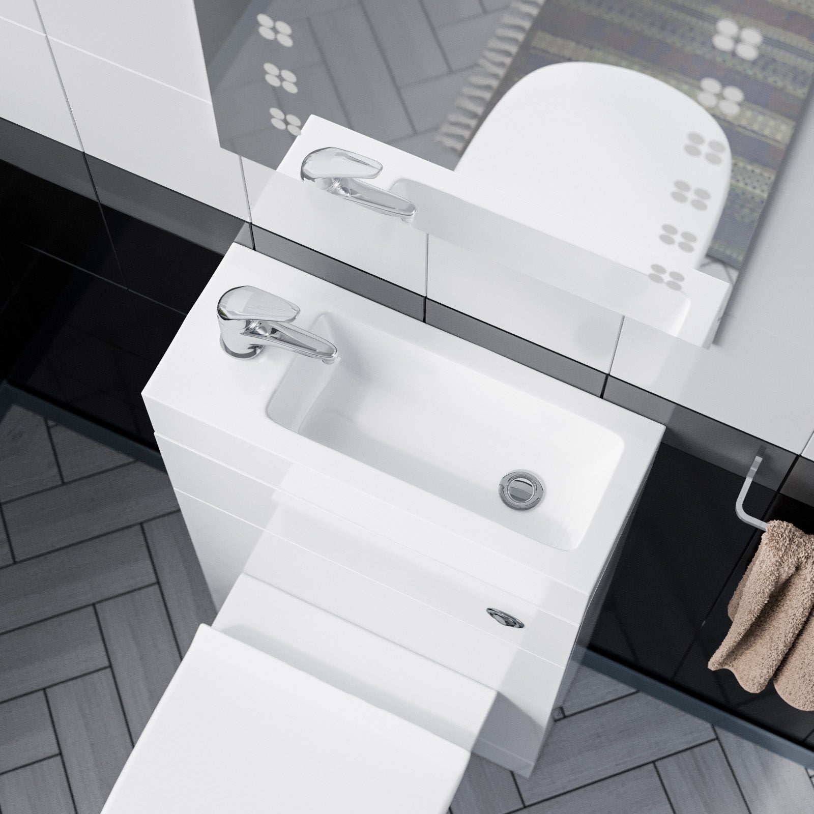 500mm White Water Closet with Basin and Back To Wall Toilet |  Eslo