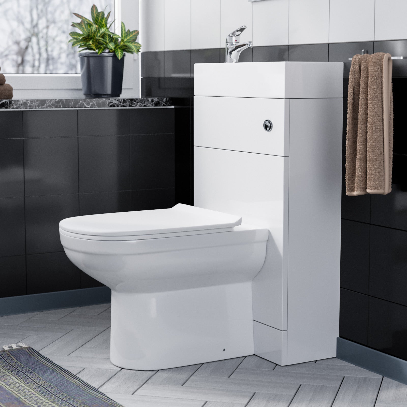 500mm White Water Closet with Basin and Back To Wall Toilet |  Eslo