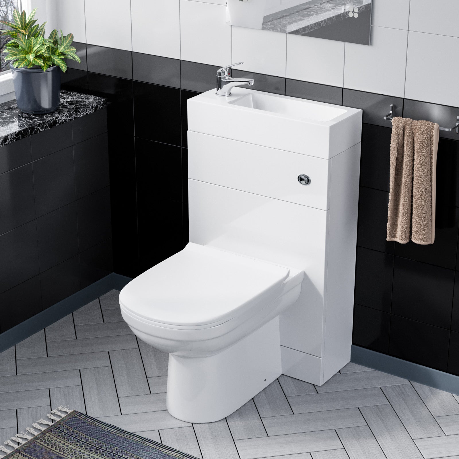 500mm White Water Closet with Basin and Back To Wall Toilet |  Eslo