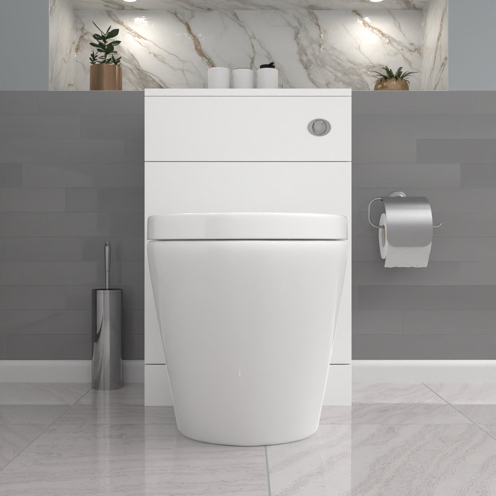 Ellen Gloss White 500mm Back To Wall WC Unit & Rimless Back To Wall Toilet