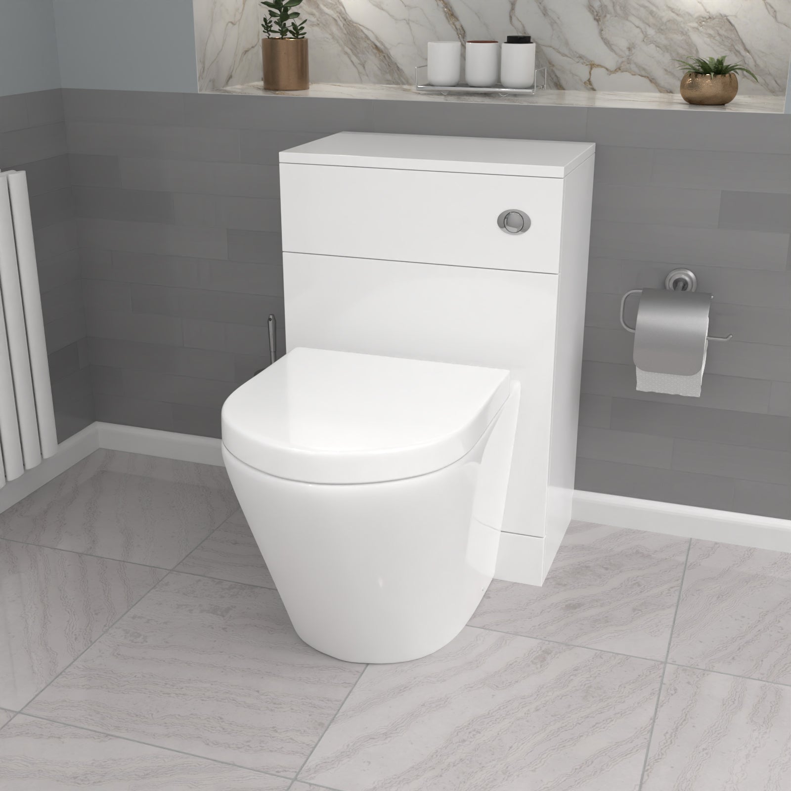 Ellen Gloss White 500mm Back To Wall WC Unit & Rimless Back To Wall Toilet