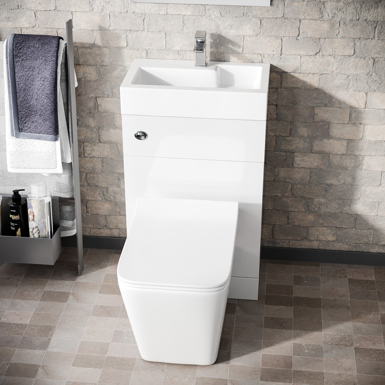 White 2 in 1 Compact Basin & Back to Wall Toilet Space Save Combo Set