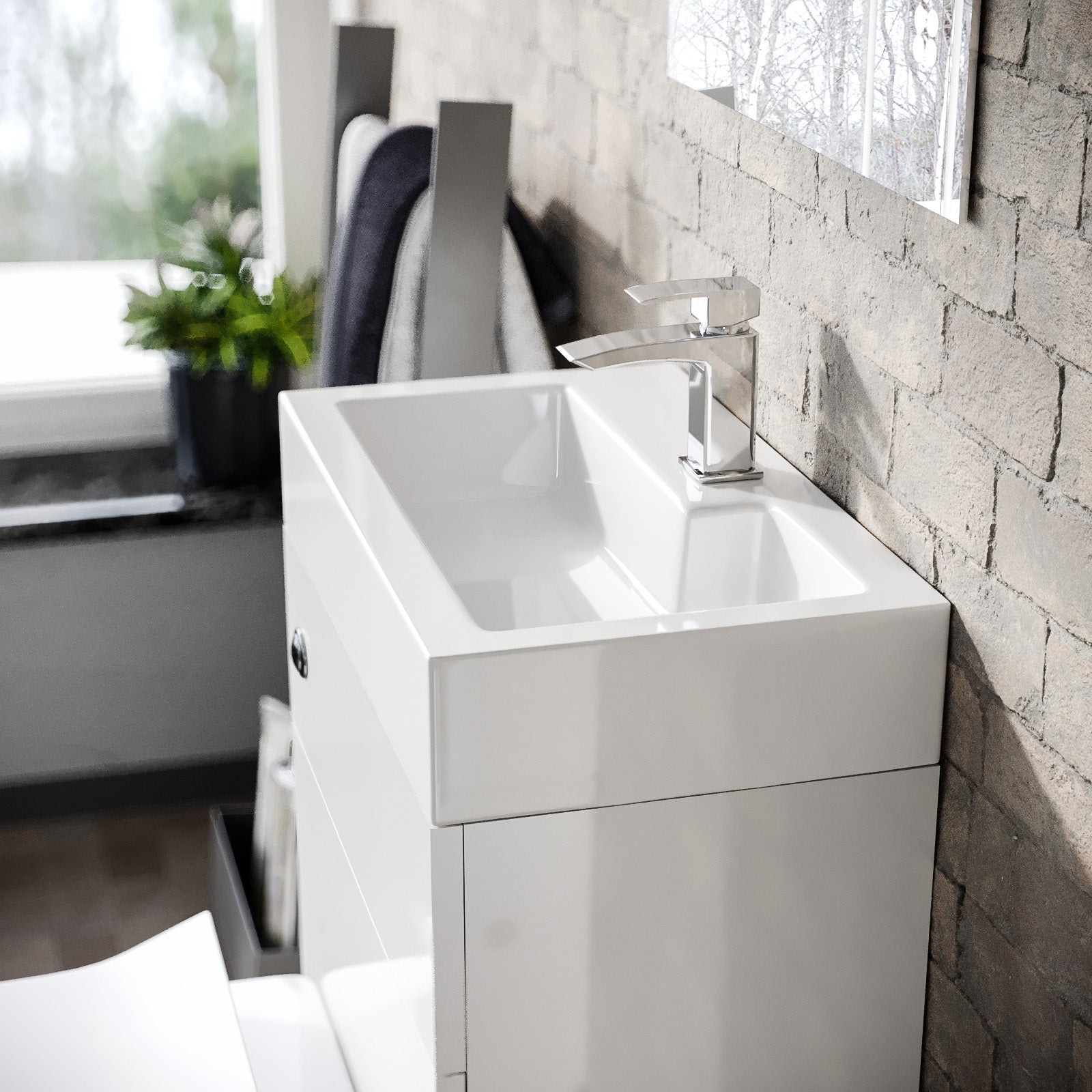 Bretford White 2 in 1 Compact Basin & Back to Wall Toilet Space Save Combo Set