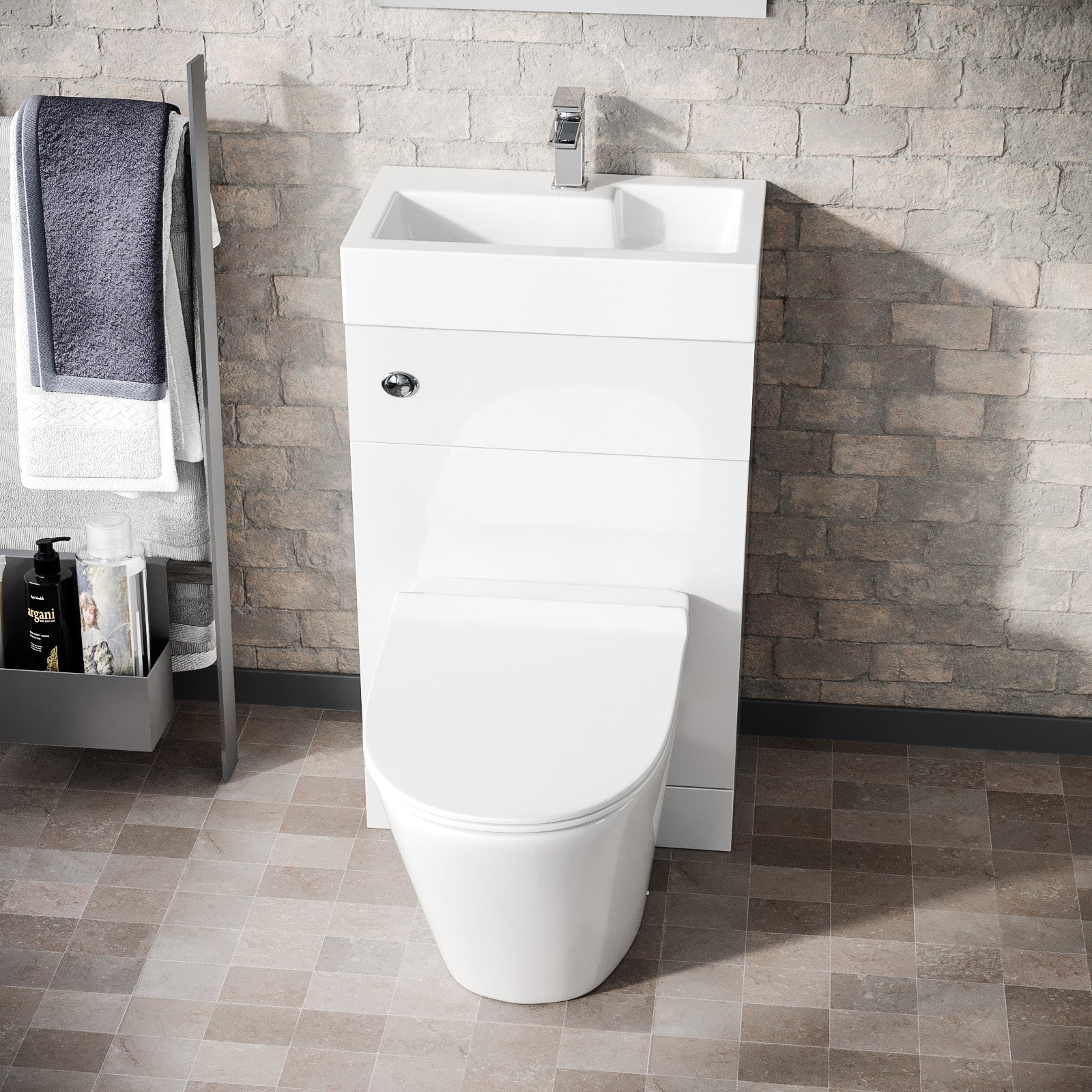 White 2 in 1 Compact Basin & Back to Wall Round Toilet Space Save Set