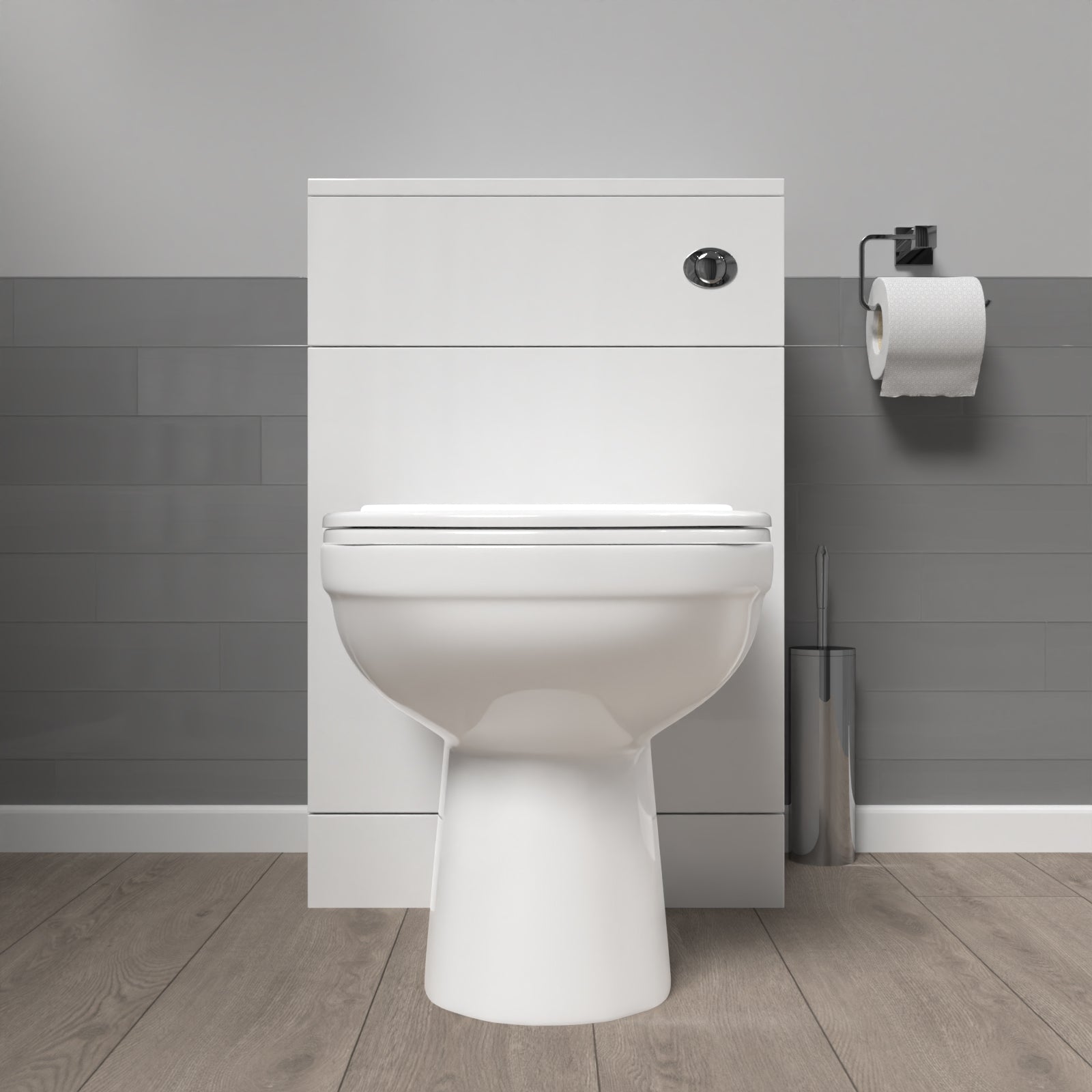 Afern 500mm WC Unit & Round Back To Wall Ceramic Toilet With Cistern