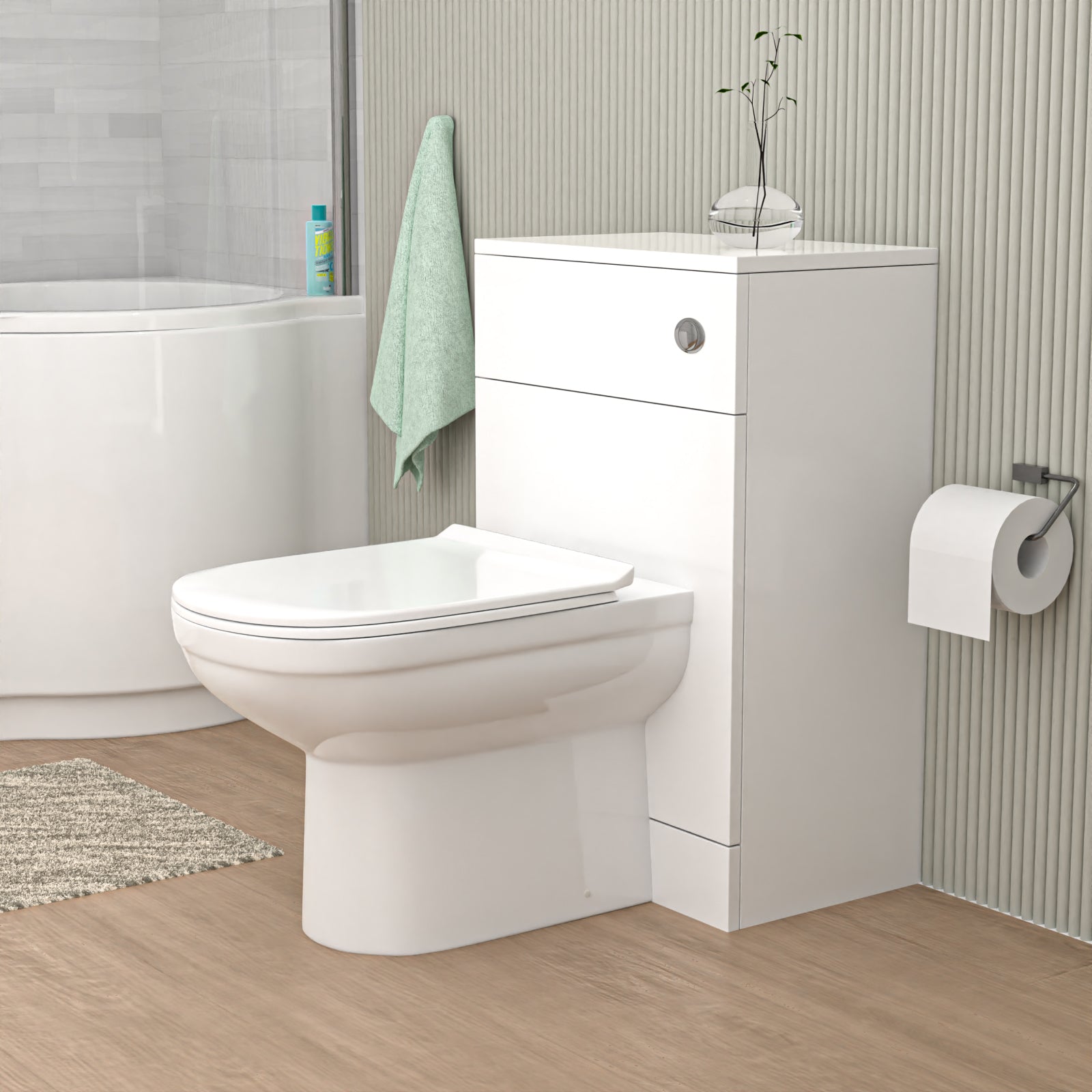 Afern 500mm WC Unit & Round Back To Wall Ceramic Toilet With Cistern