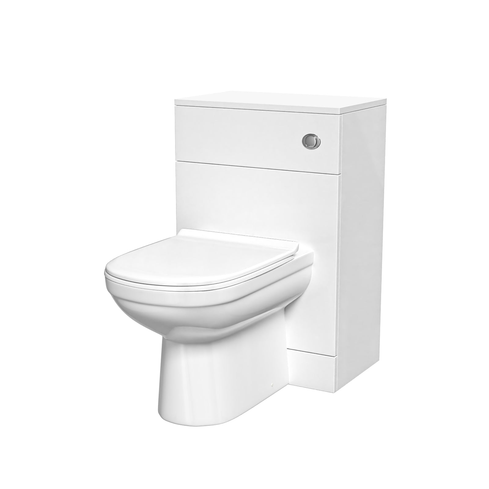 Afern 500mm WC Unit & Round Back To Wall Ceramic Toilet With Cistern