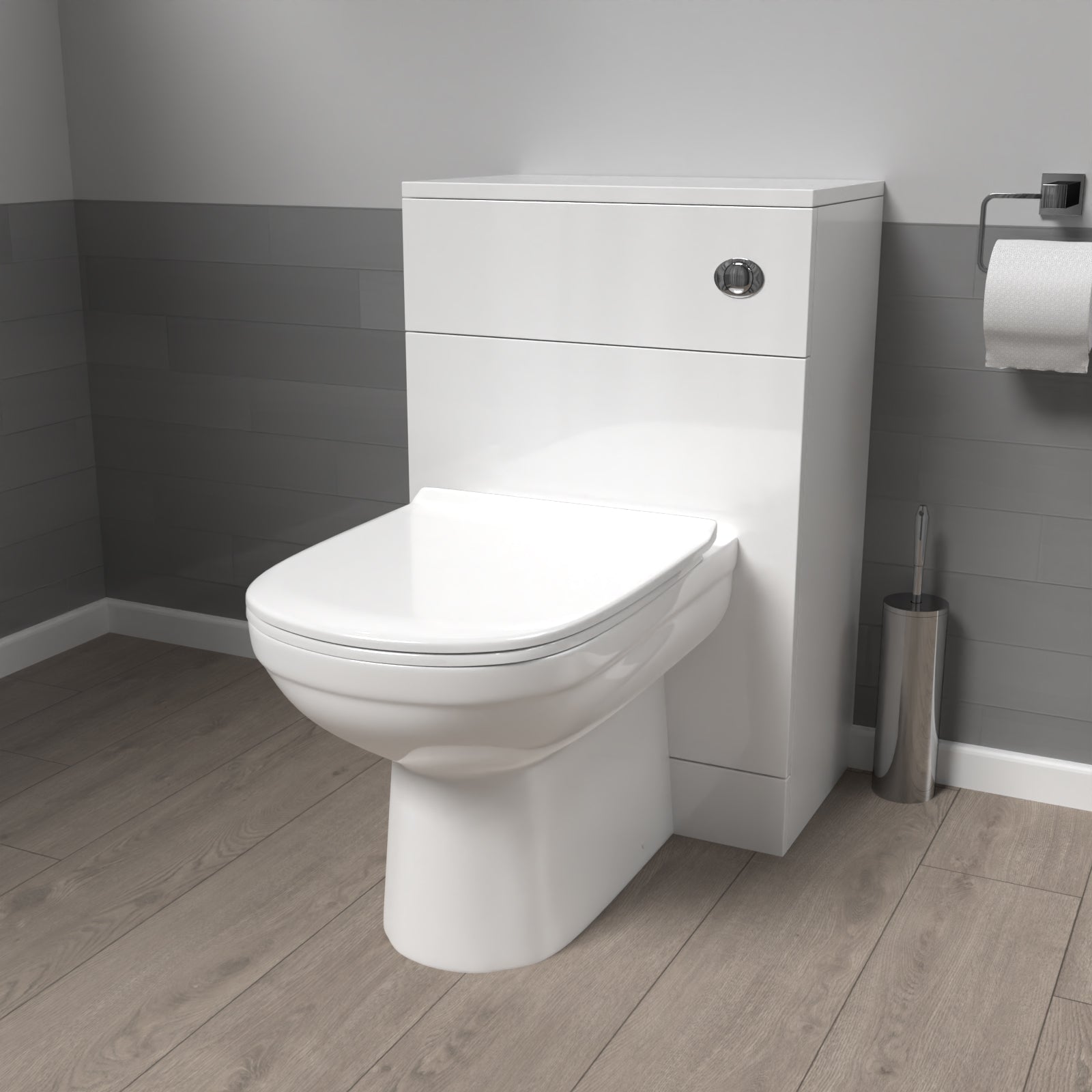 Afern 500mm WC Unit & Round Back To Wall Ceramic Toilet With Cistern