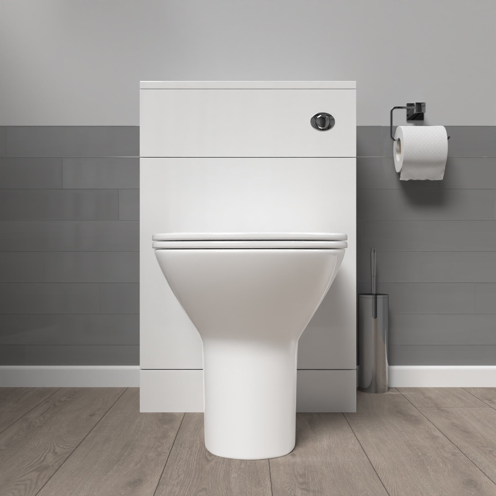 Matson 500mm WC Unit & Rimless Round Back To Wall Toilet With Cistern