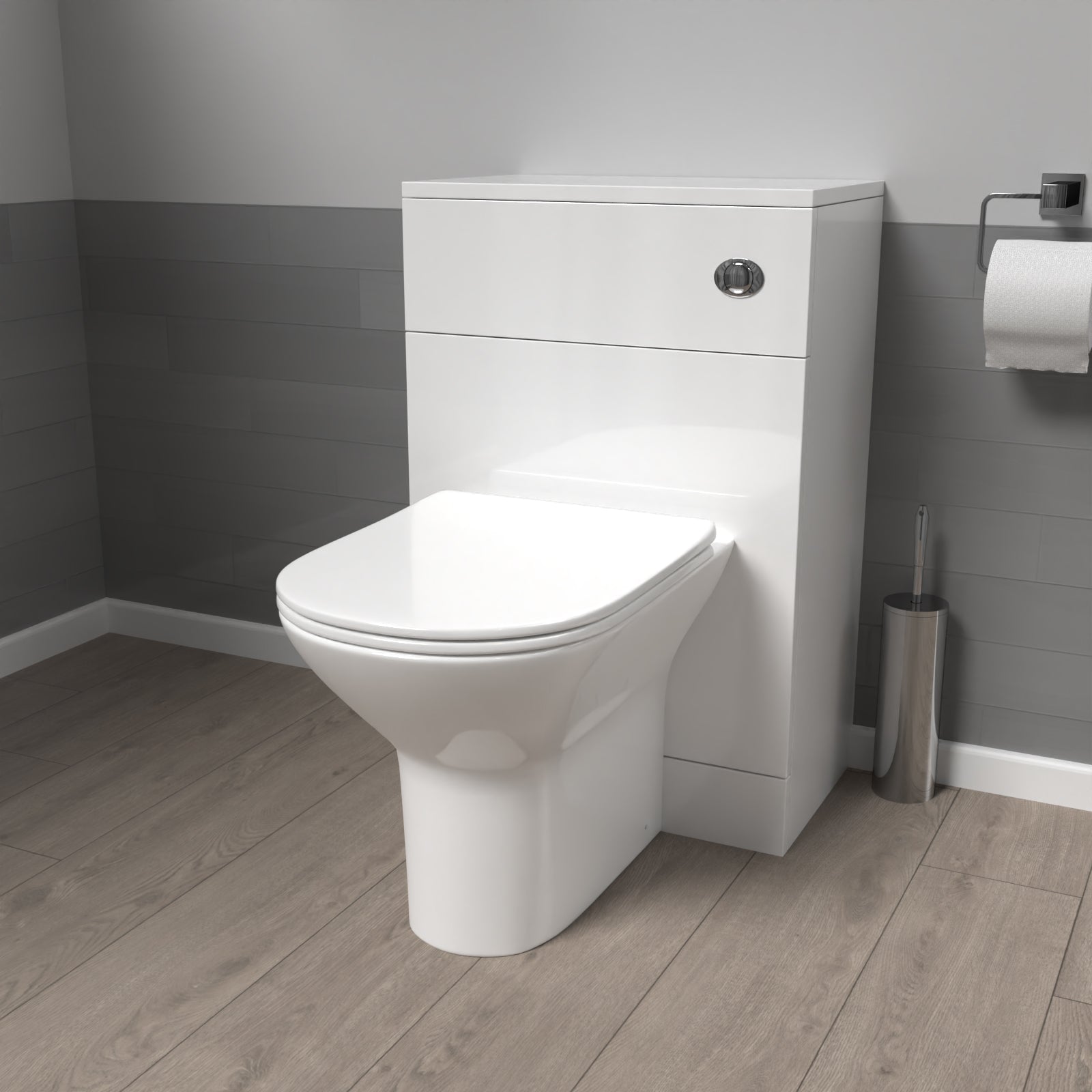 Matson 500mm WC Unit & Rimless Round Back To Wall Toilet With Cistern