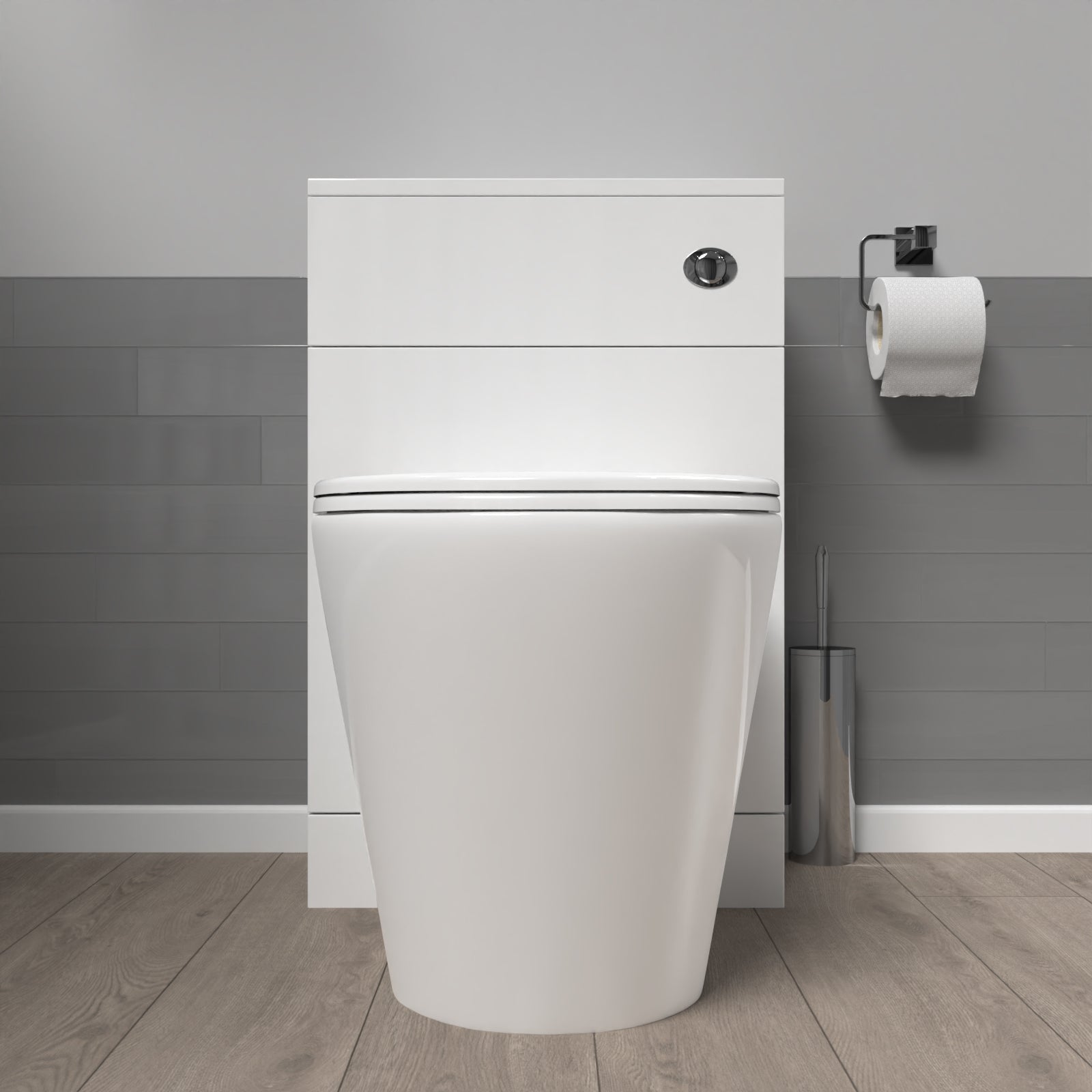 Eliss Modern 500mm WC Unit & Rimless Round Back To Wall Toilet With Cistern