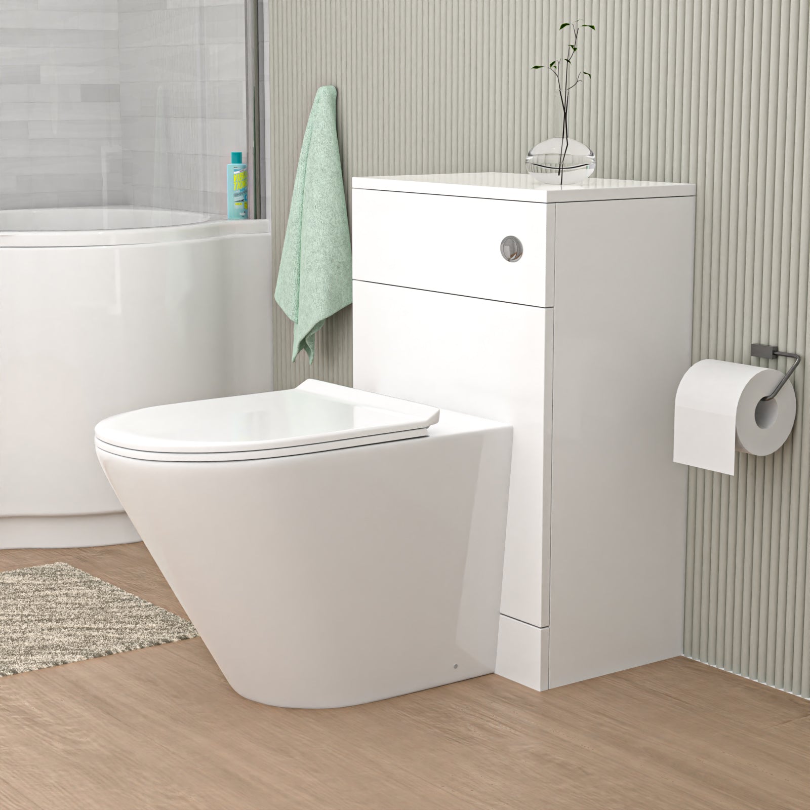 Eliss Modern 500mm WC Unit & Rimless Round Back To Wall Toilet With Cistern