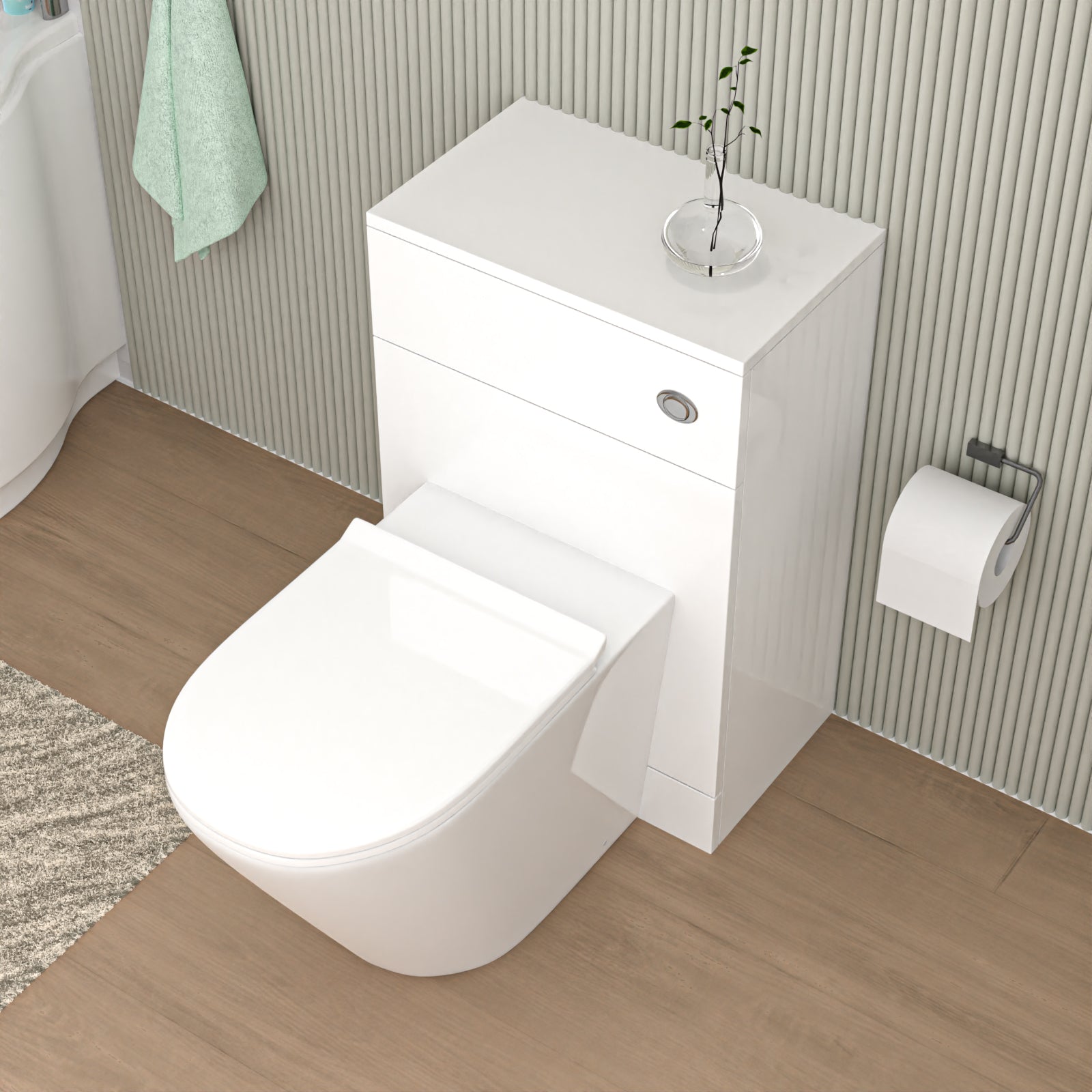 Eliss Modern 500mm WC Unit & Rimless Round Back To Wall Toilet With Cistern