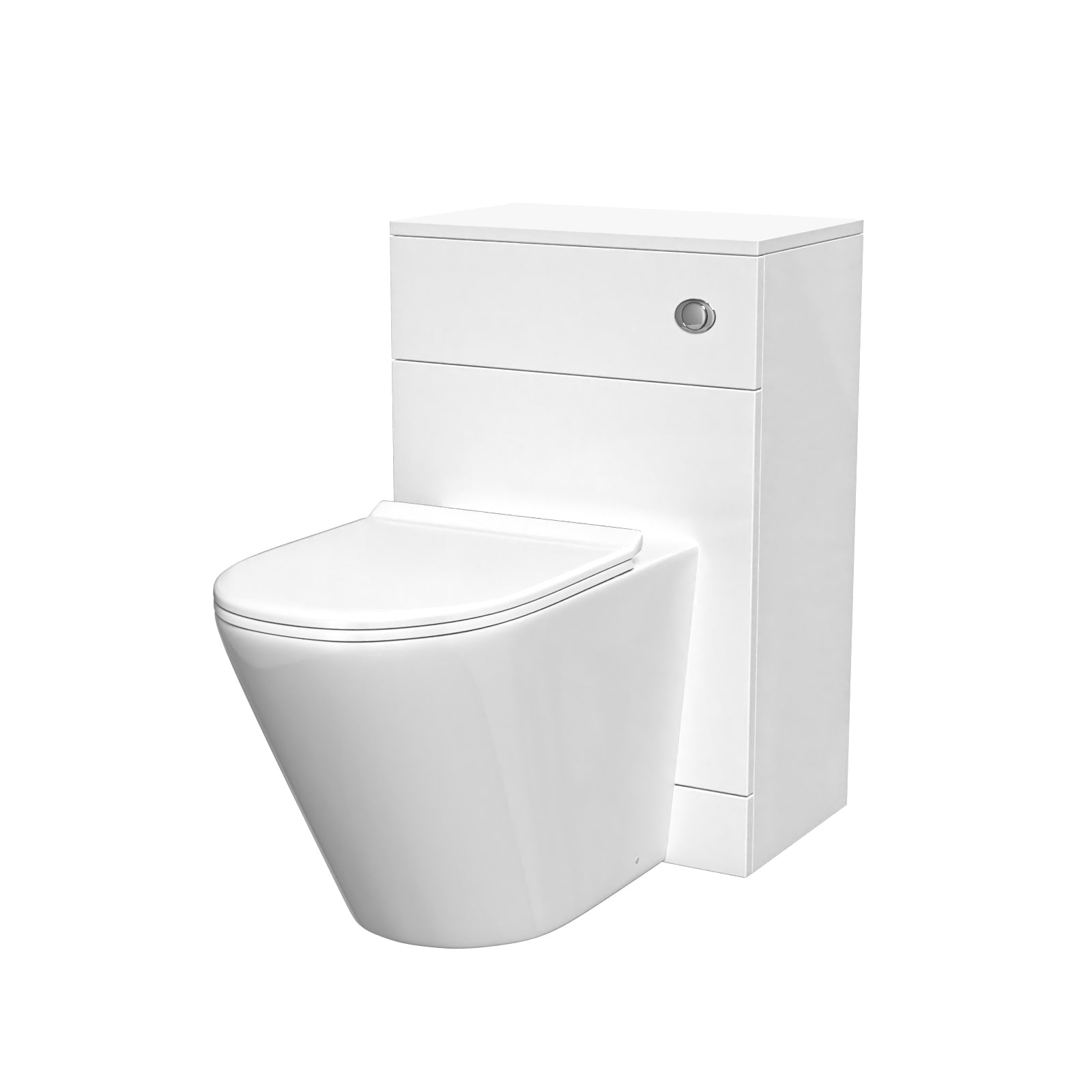 Eliss Modern 500mm WC Unit & Rimless Round Back To Wall Toilet With Cistern