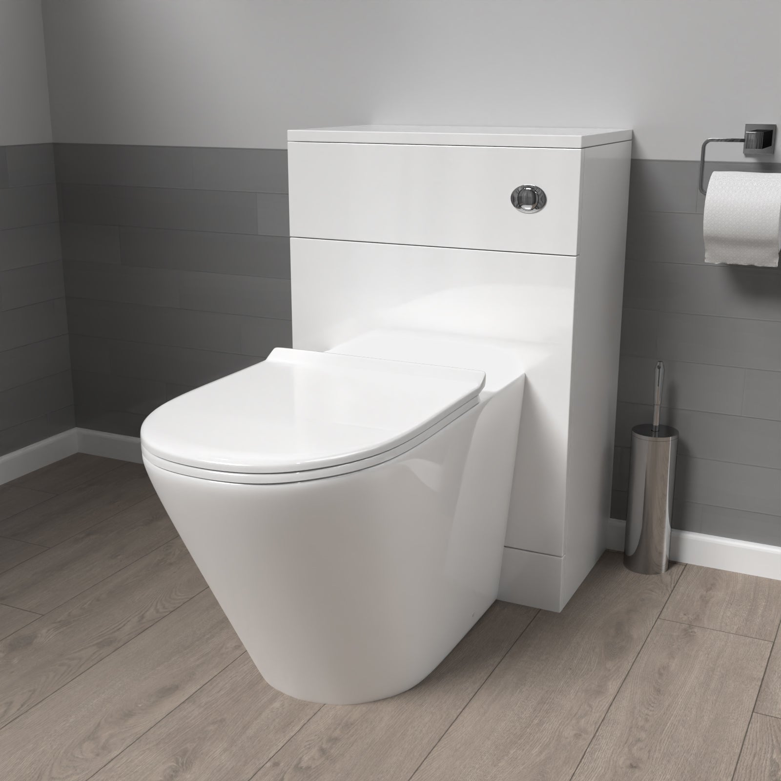 Eliss Modern 500mm WC Unit & Rimless Round Back To Wall Toilet With Cistern