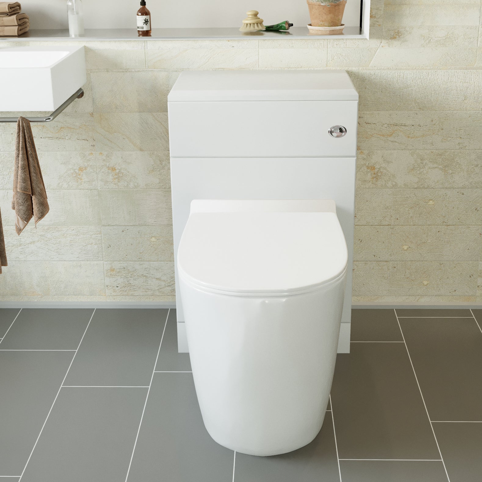 Ellen 500mm Back To Wall White Gloss Toilet Cistern Unit & Cistern