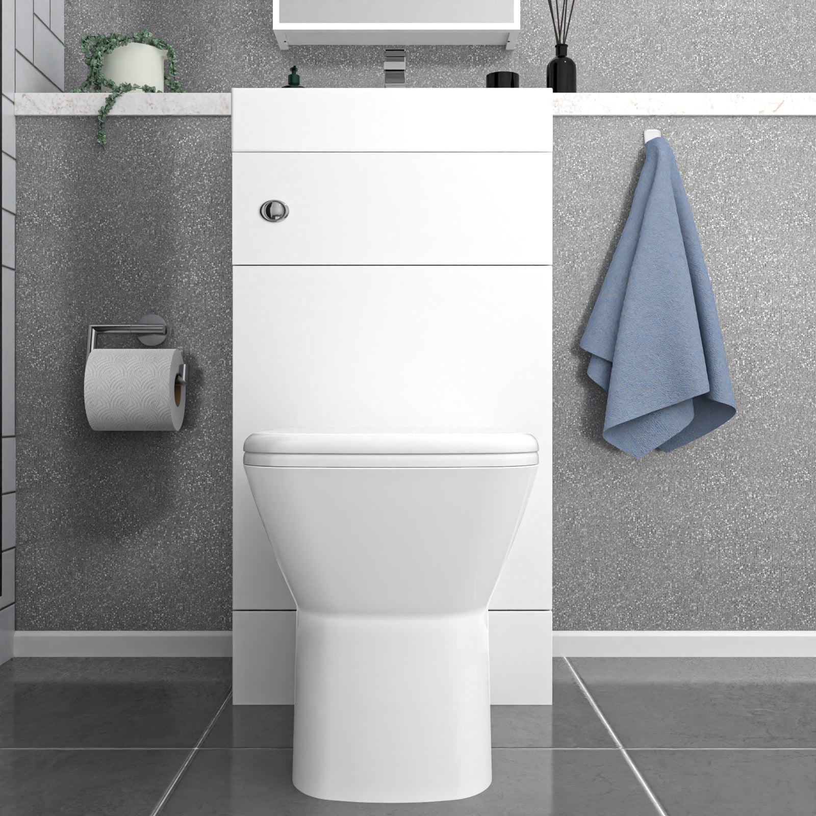 White 2 in 1 500mm Combined Wash Basin Vanity Unit & Toilet Rimless Space Save