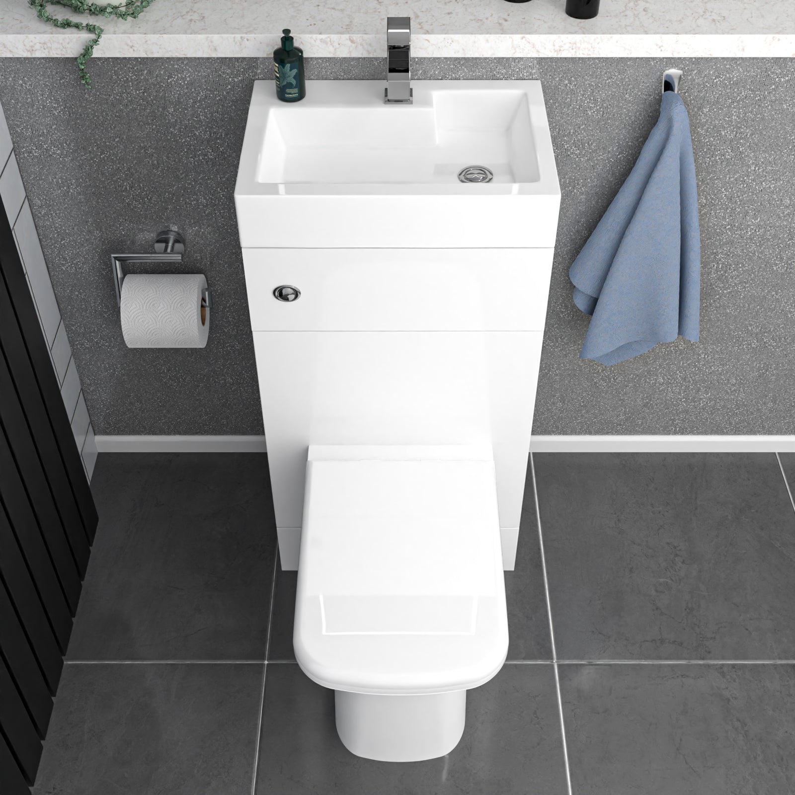 White 2 in 1 500mm Combined Wash Basin Vanity Unit & Toilet Rimless Space Save