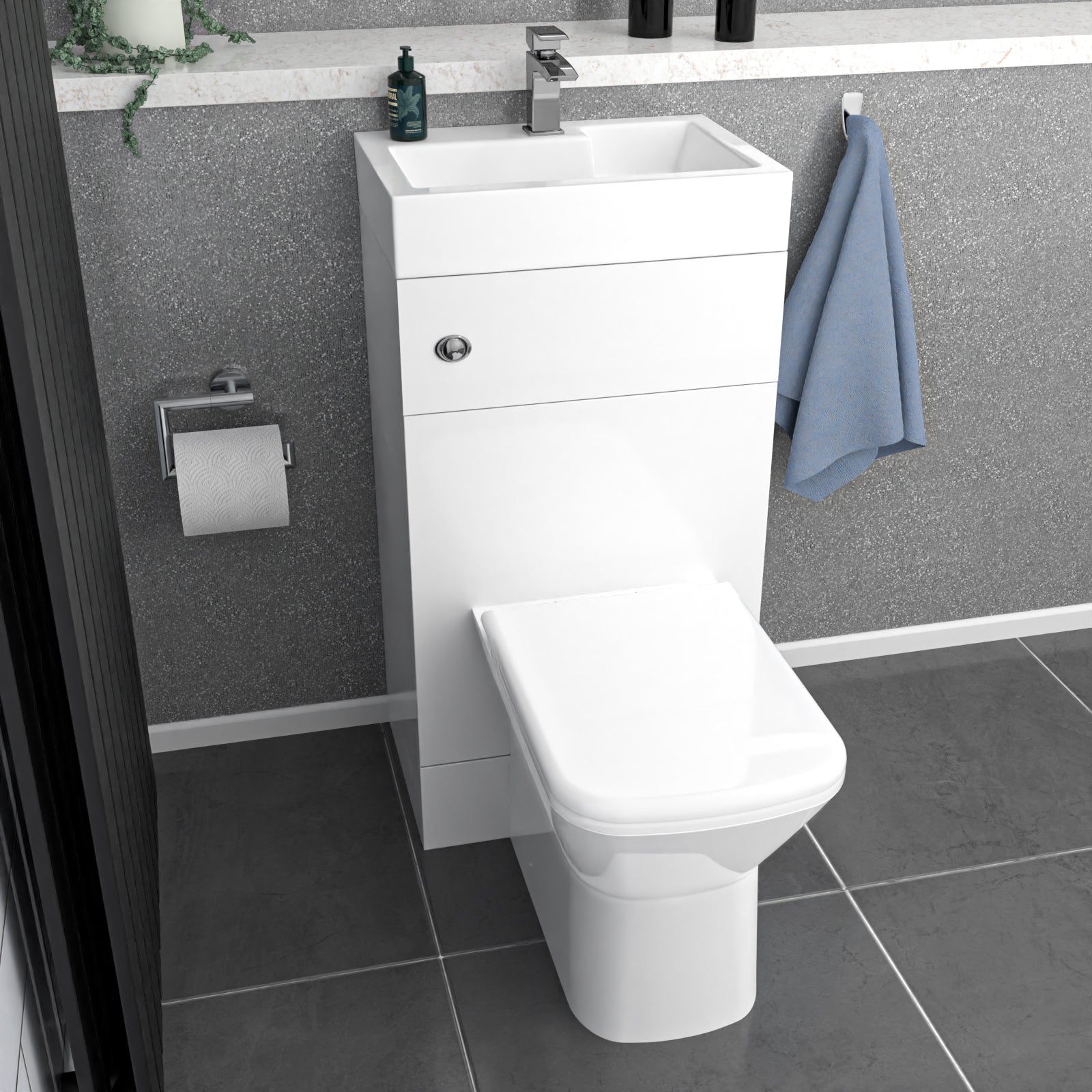 White 2 in 1 500mm Combined Wash Basin Vanity Unit & Toilet Rimless Space Save