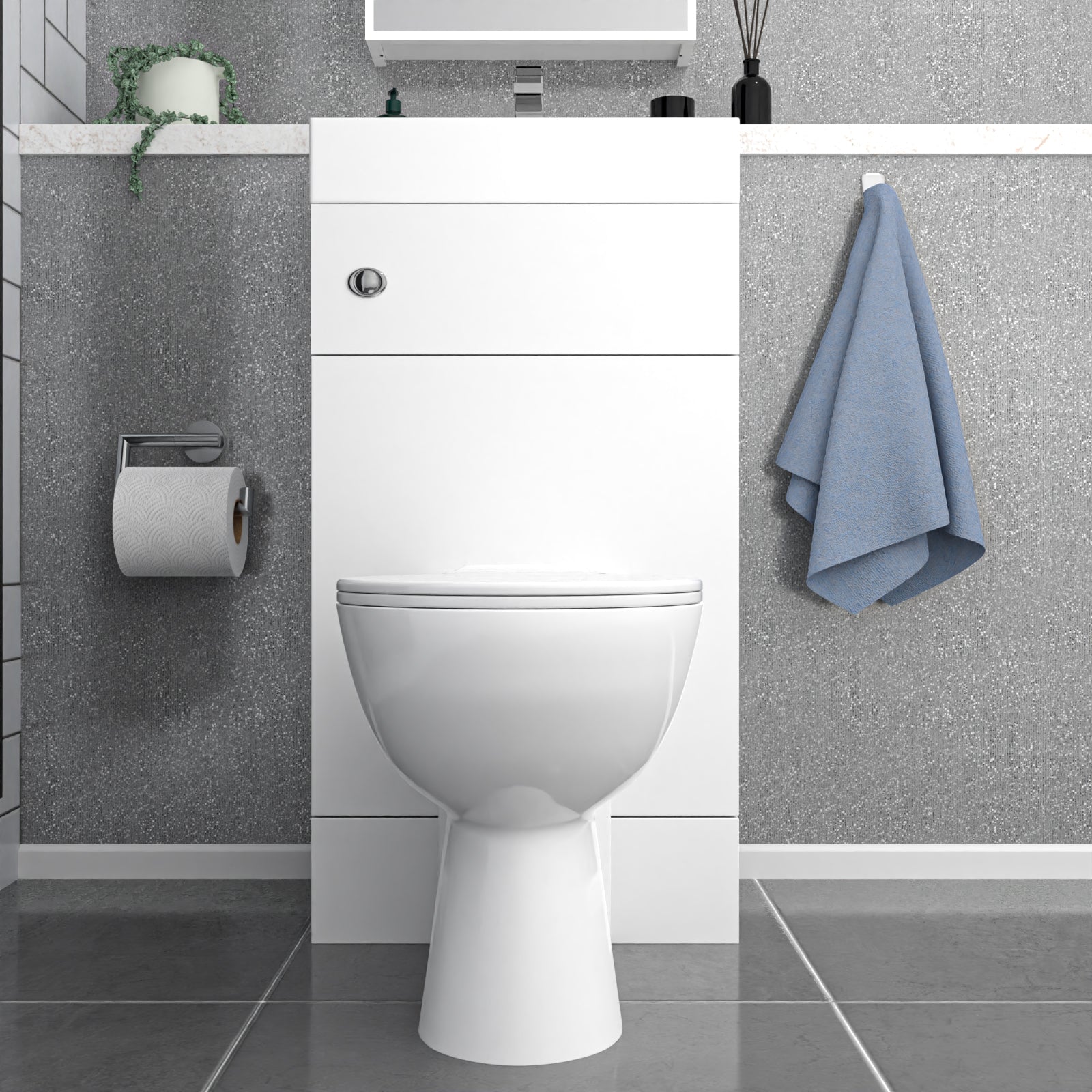 White 2 in 1 500mm Combined Wash Basin & Oval Rimless Toilet Space Save