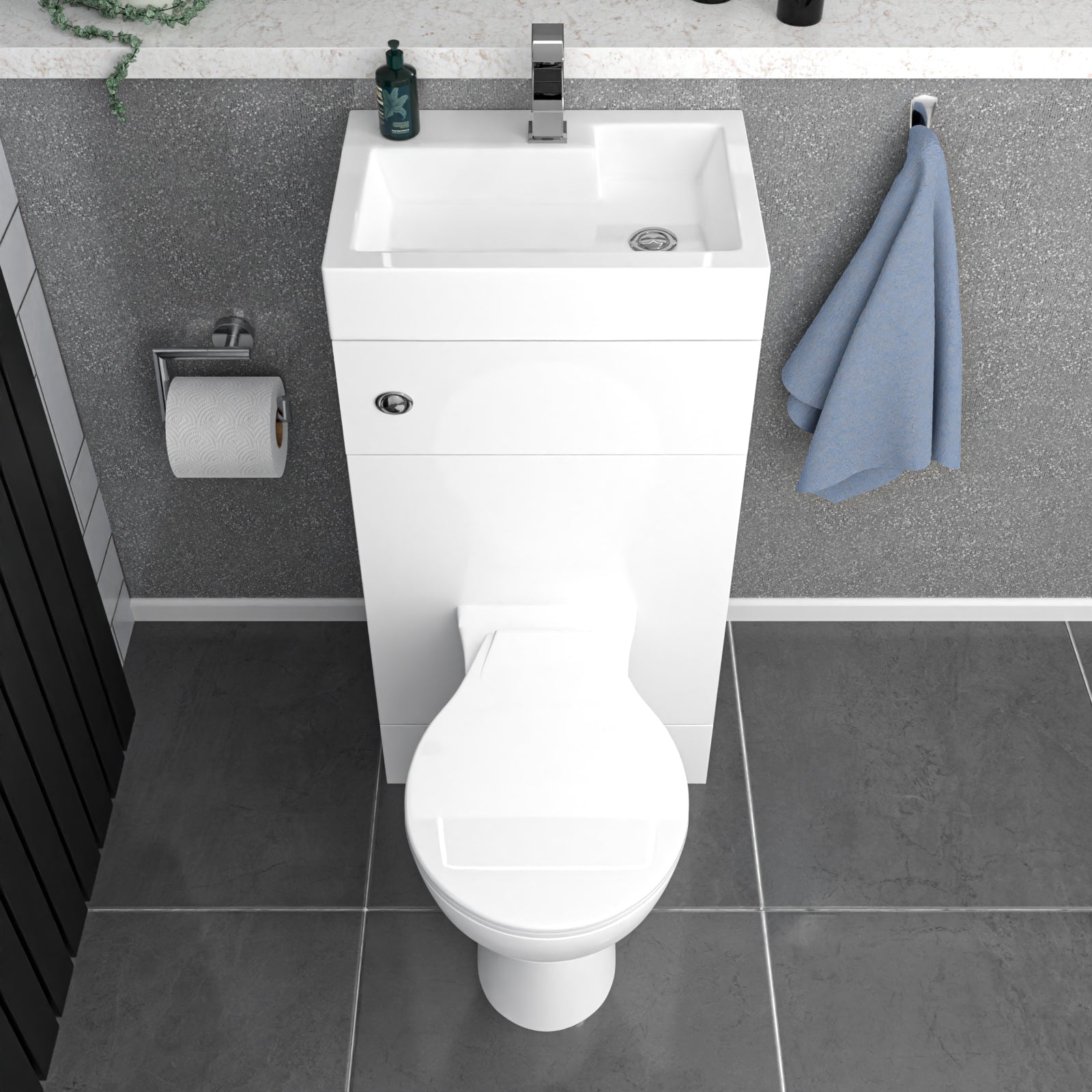 White 2 in 1 500mm Combined Wash Basin & Oval Rimless Toilet Space Save