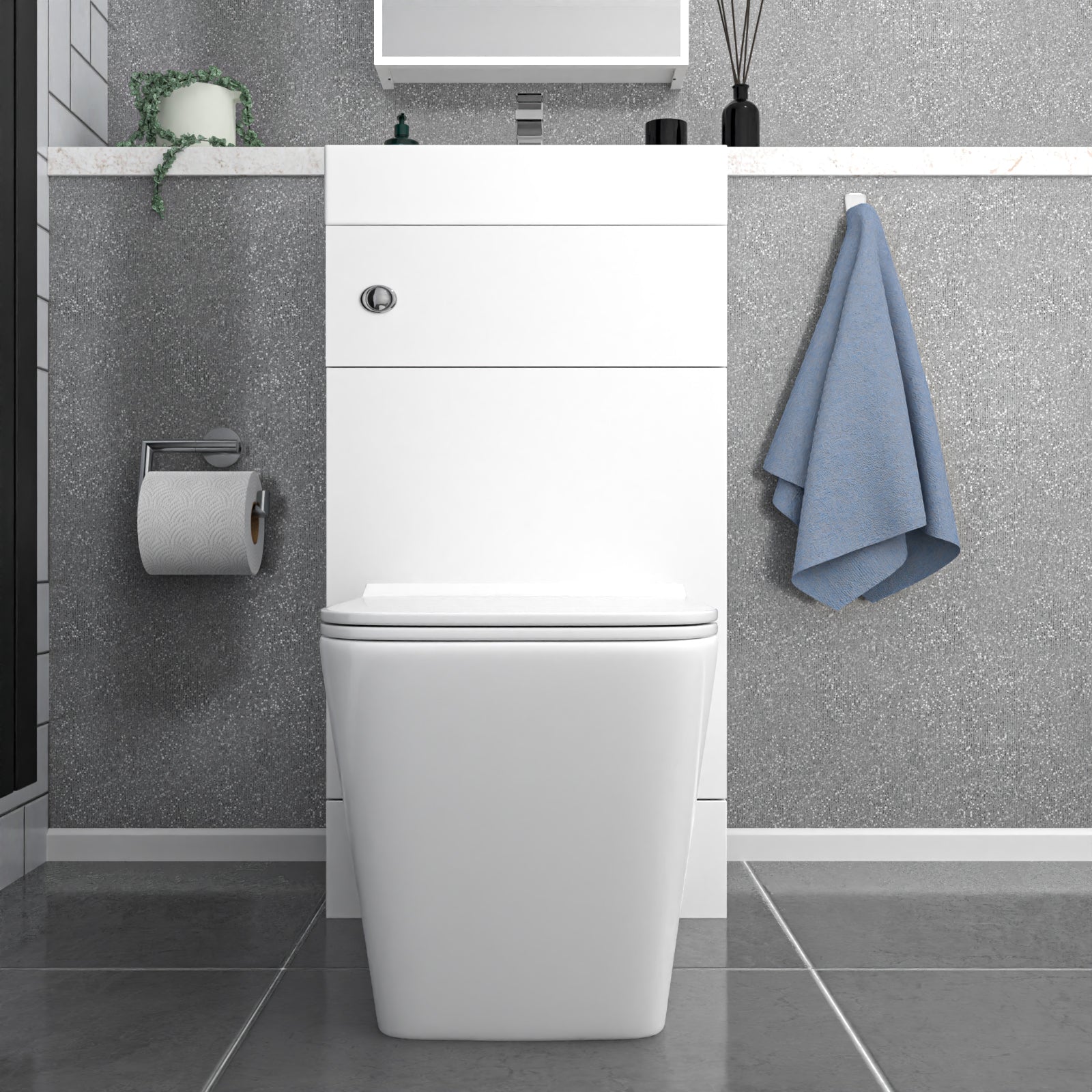 White 2 in 1 500mm Combined Space Save Wash Basin & Square Toilet