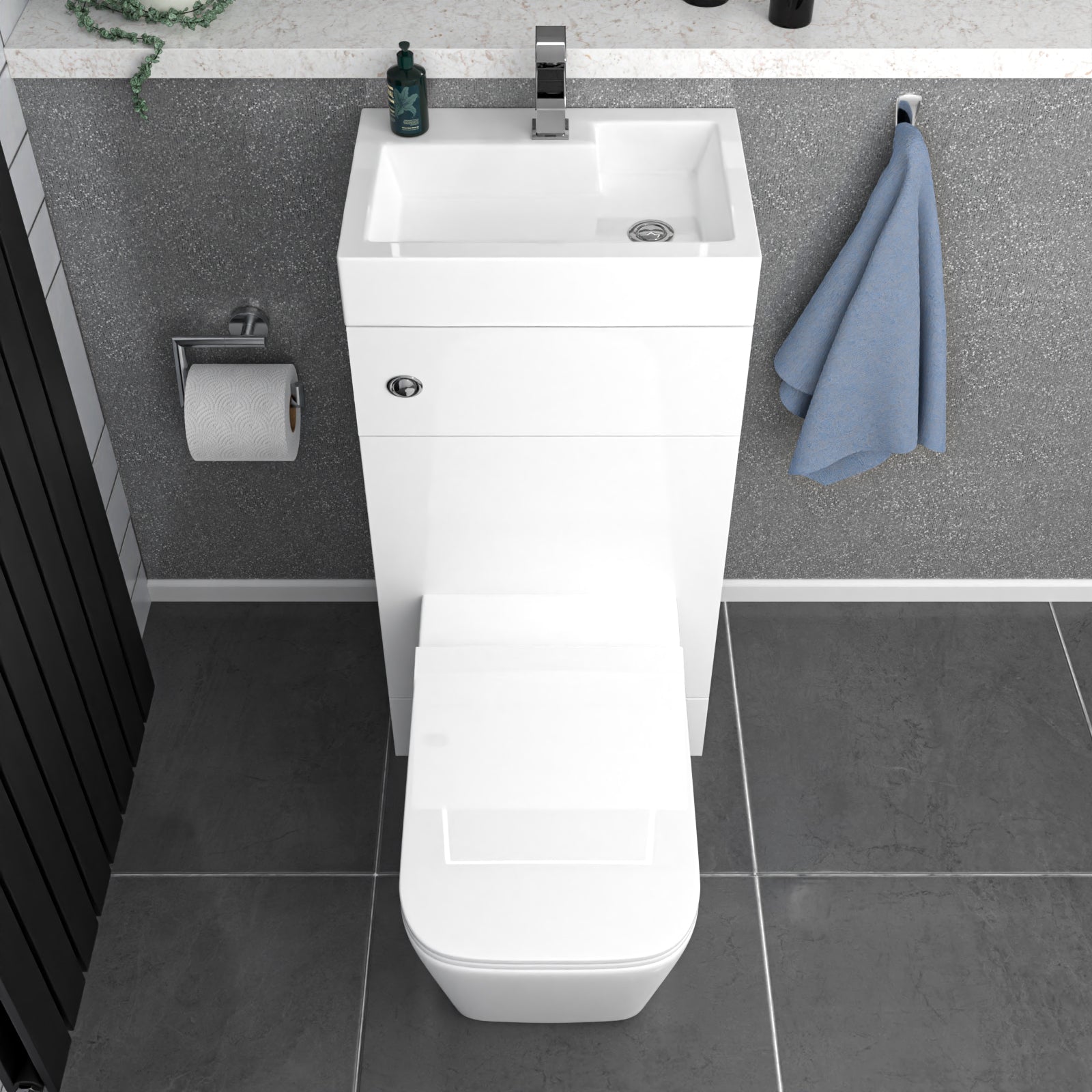 White 2 in 1 500mm Combined Space Save Wash Basin & Square Toilet