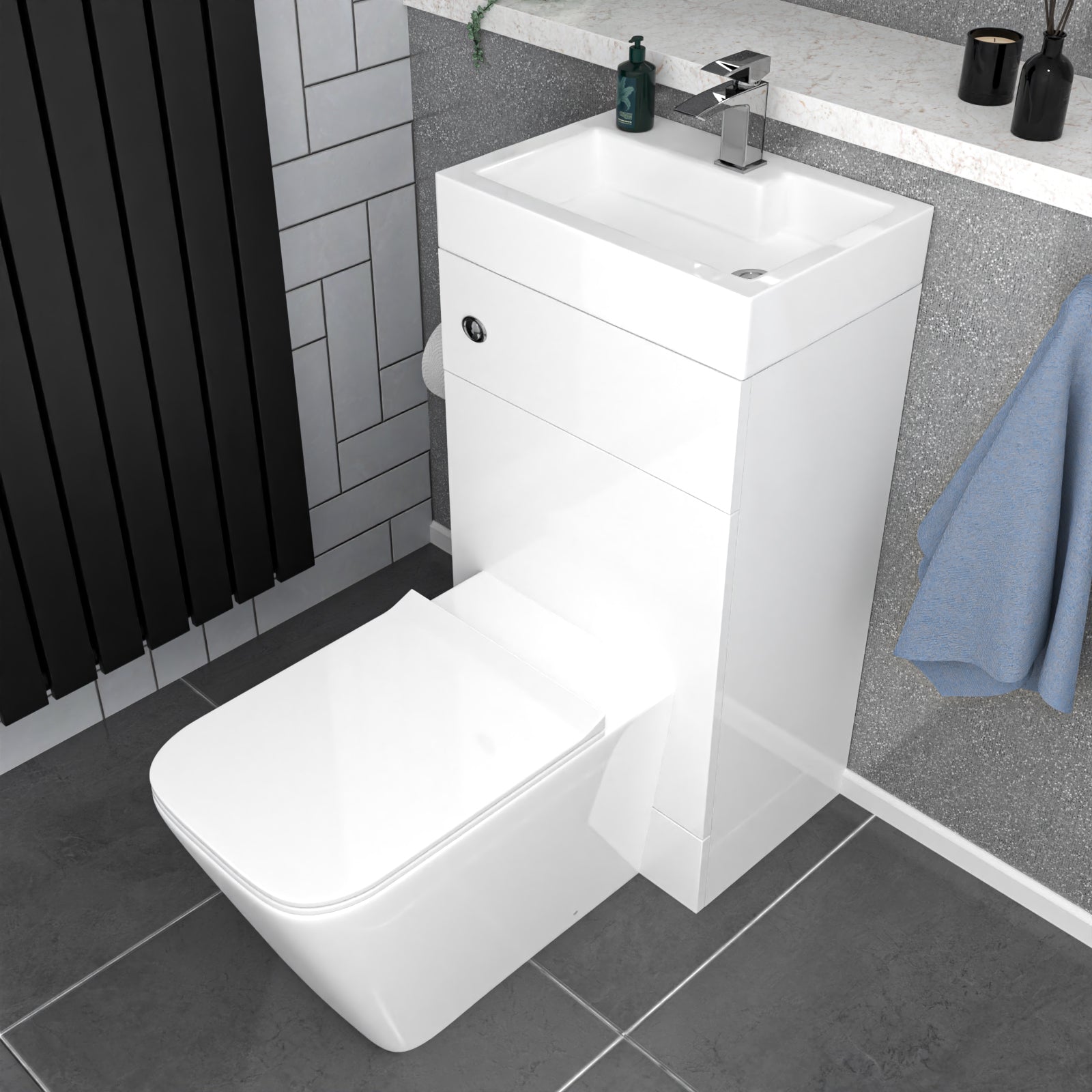 White 2 in 1 500mm Combined Space Save Wash Basin & Square Toilet