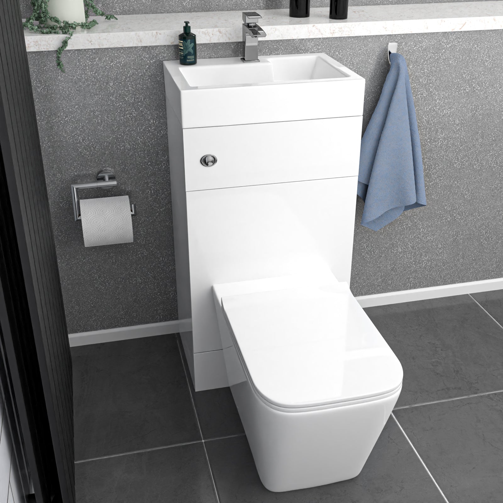 White 2 in 1 500mm Combined Space Save Wash Basin & Square Toilet