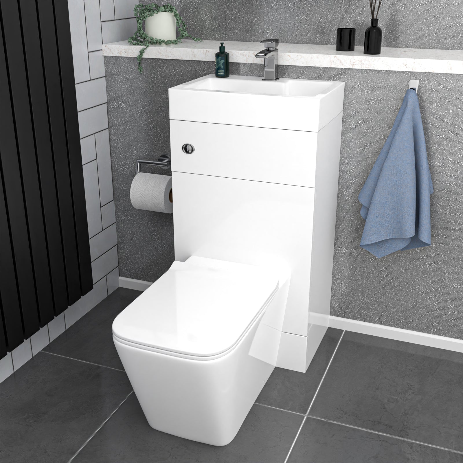 White 2 in 1 500mm Combined Space Save Wash Basin & Square Toilet