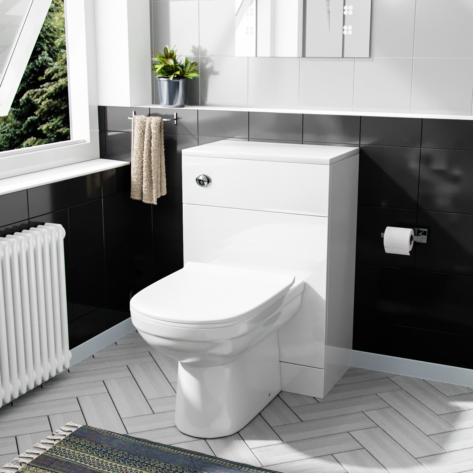 Kensington 500mm Modern WC Unit & D Shape Back To Wall Toilet With Cistern