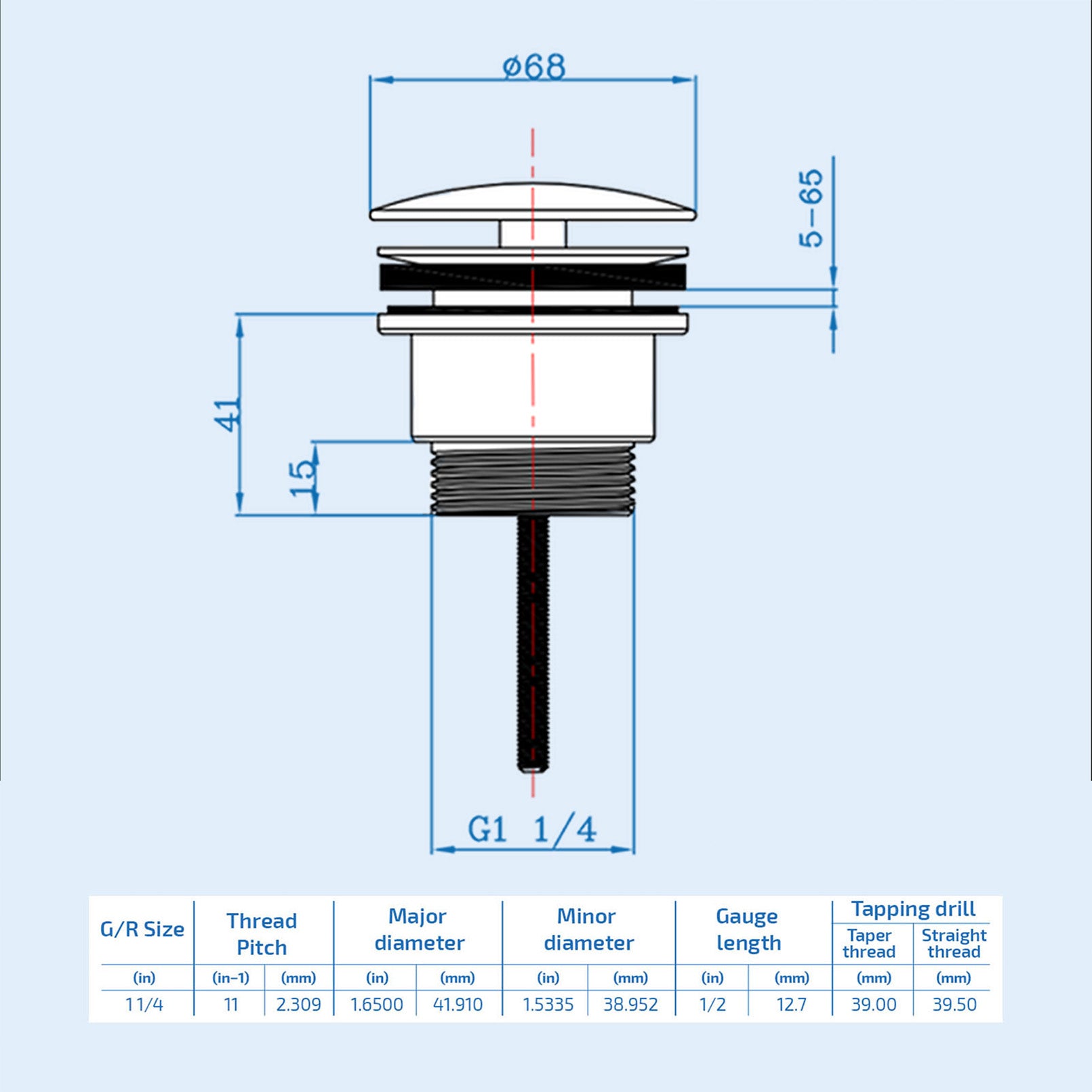 Unslotted Free Flow Basin Waste Chrome