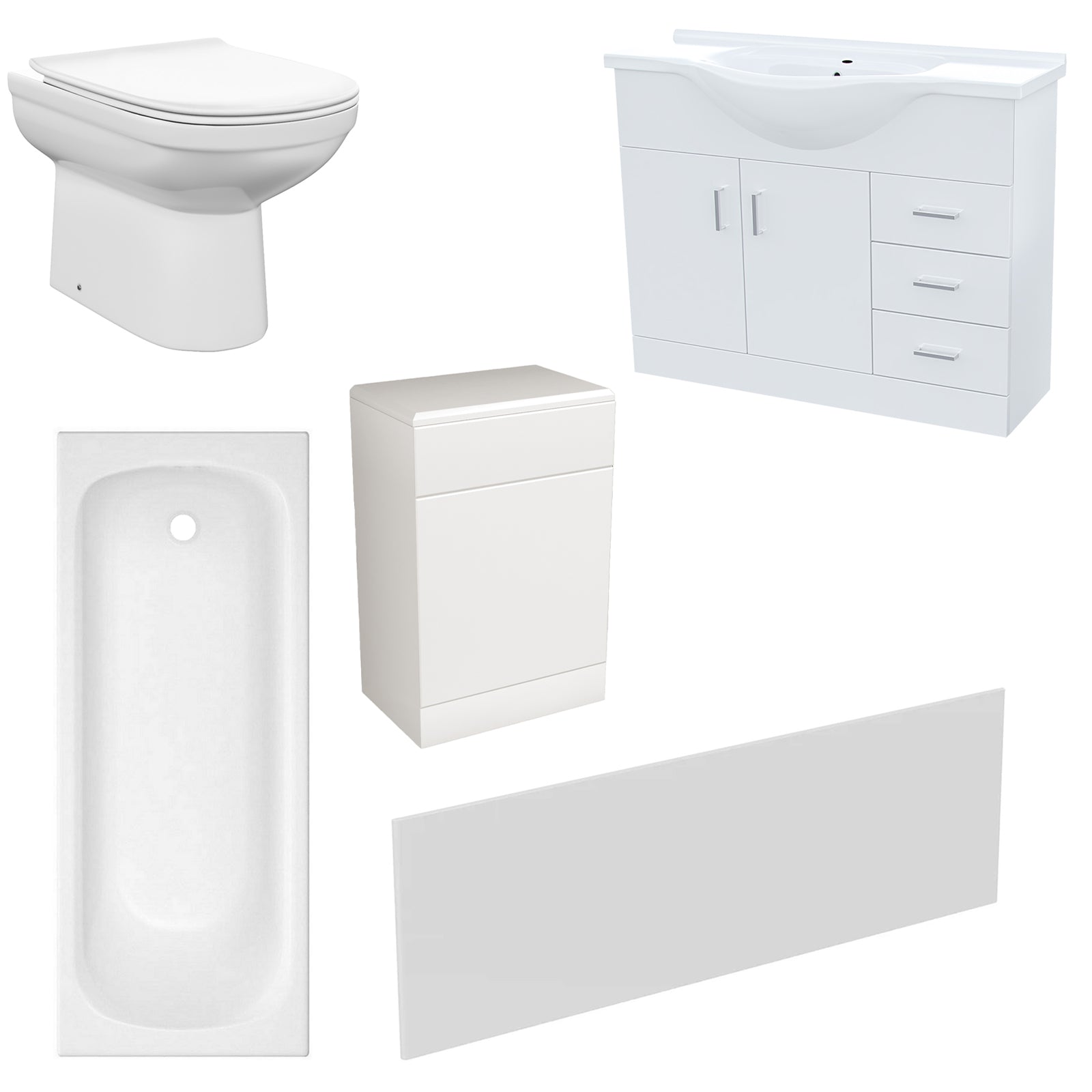 White 1050mm Freestanding Basin Vanity WC Unit Bath Panel & BTW Toilet