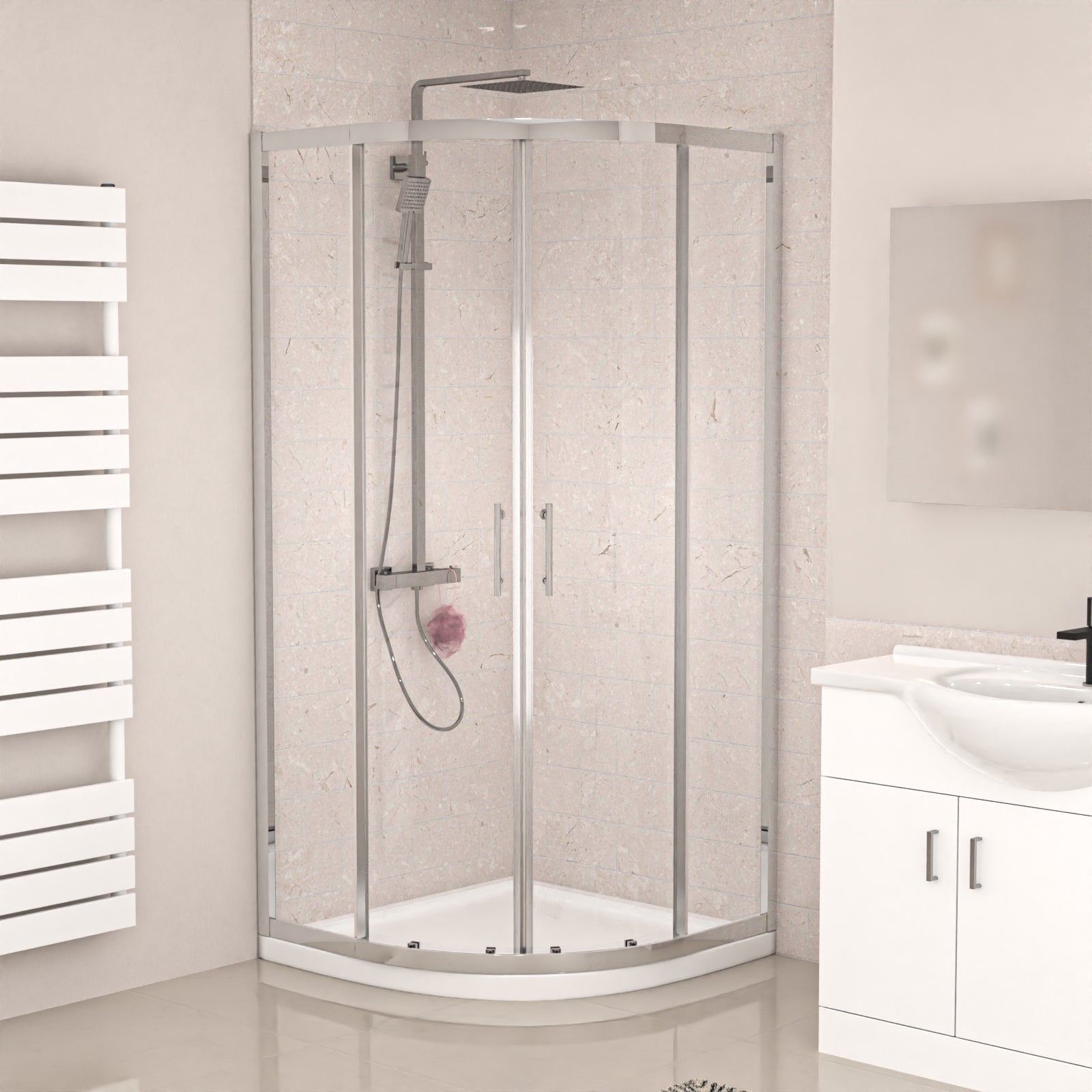 White 1050mm Freestanding Basin Vanity WC Unit Shower & BTW Toilet