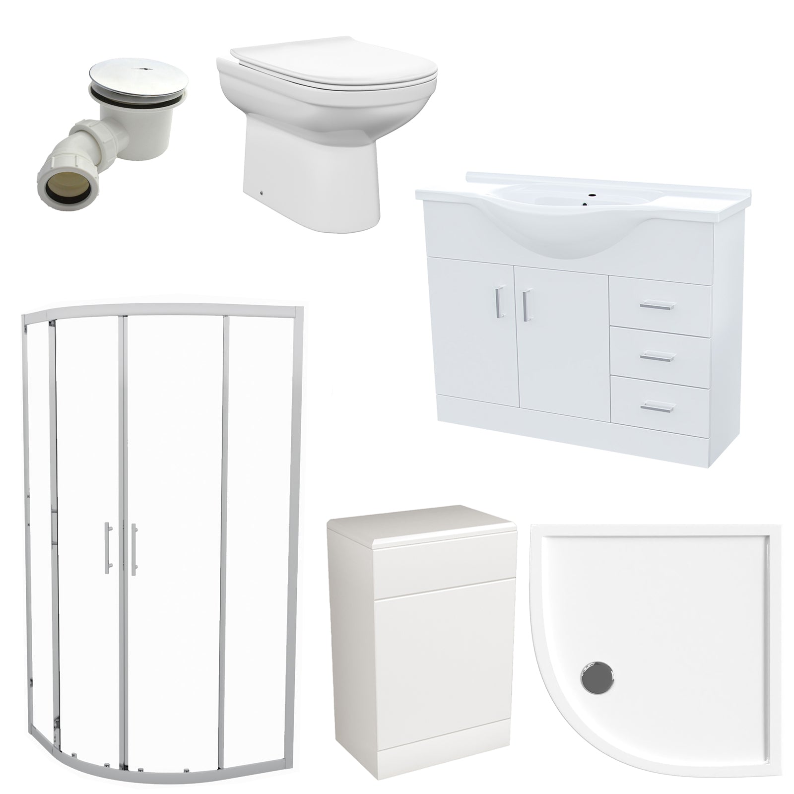 White 1050mm Freestanding Basin Vanity WC Unit Shower & BTW Toilet